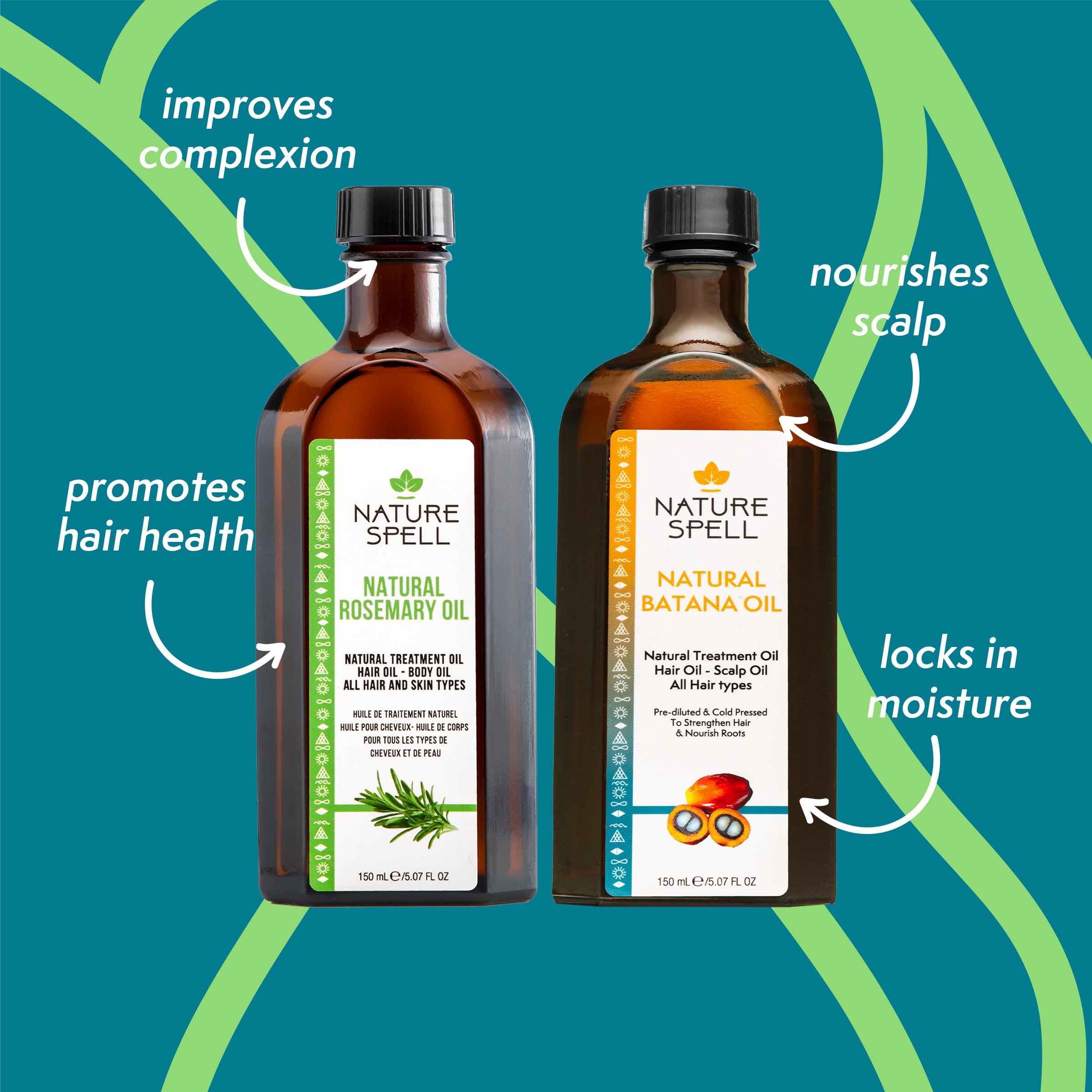 Nature Spell Hair Growth Duo with Rosemary & Batana Oils, Pre-Diluted Oil Set to Stimulate Growth & Strengthen Dry Strands - Image 2