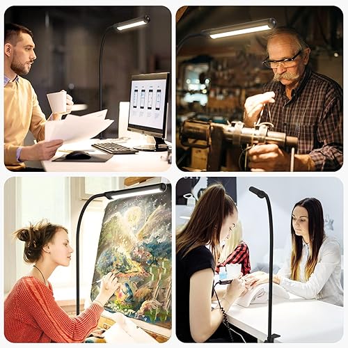 Miniatura 6 de MYPLUS Lámpara LED de escritorio con abrazadera, control de onda manual, 5 colores y 10 niveles regulables, lámpara LED con clip, luces de mesa