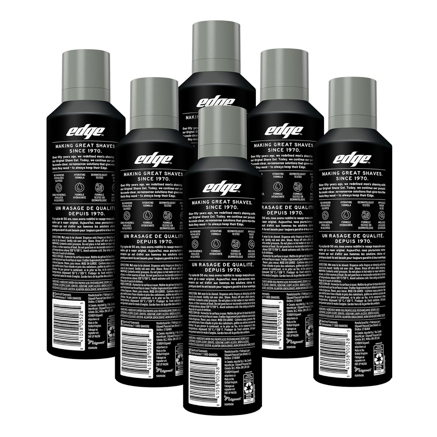 Edge Shaving Gel for Men, Ultra Sensitive with Colloidal Oatmeal, (6 Pack) - Shave Gel For Men That Moisturizes, Protects and Soothes To Help Reduce Skin Irritation