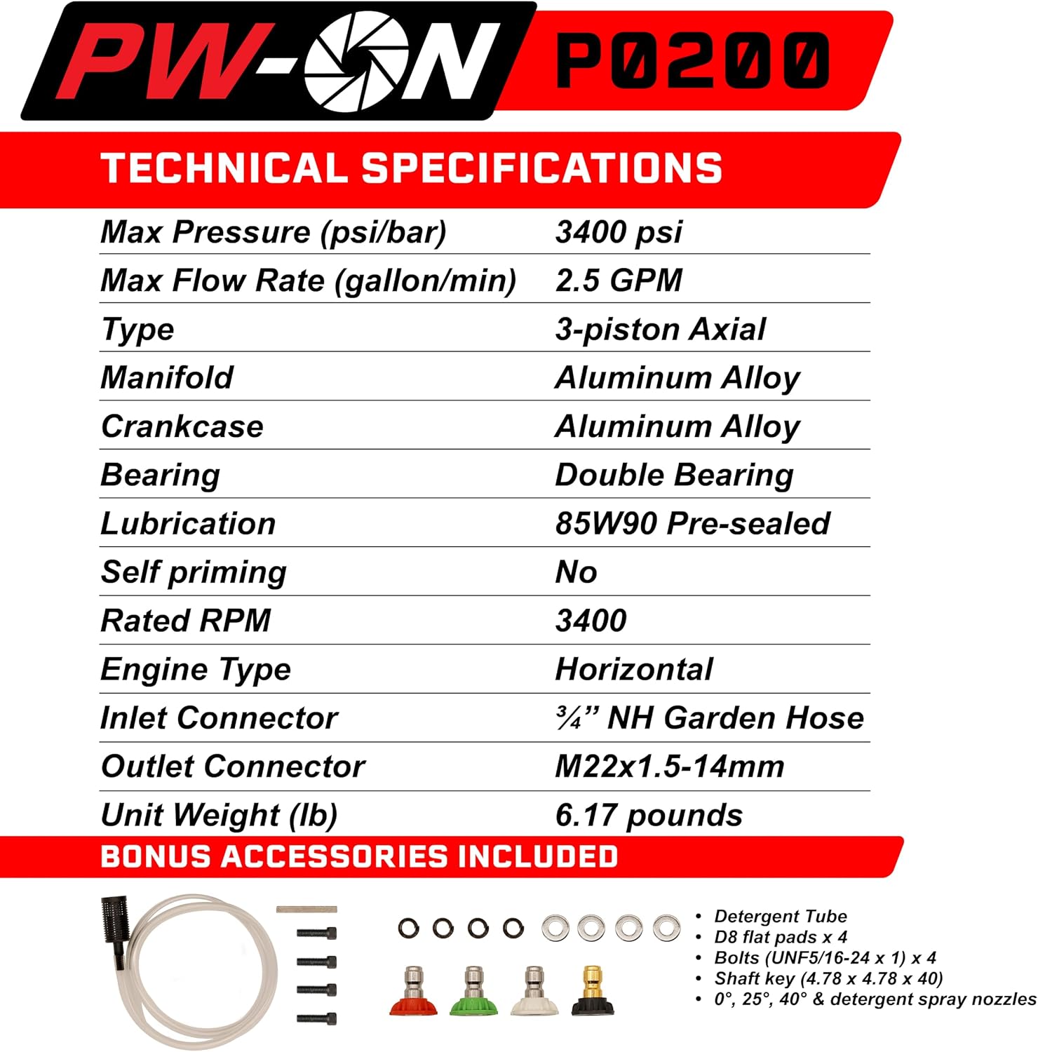 PW-ON Pressure Washer Pump, 3/4" Shaft Horizontal, 3000 PSI 2.5GPM - Replacement Power Washer Pumps Kit, Compatible with Honda, Simpson, Craftsman, More than 150 Hours of Run Time