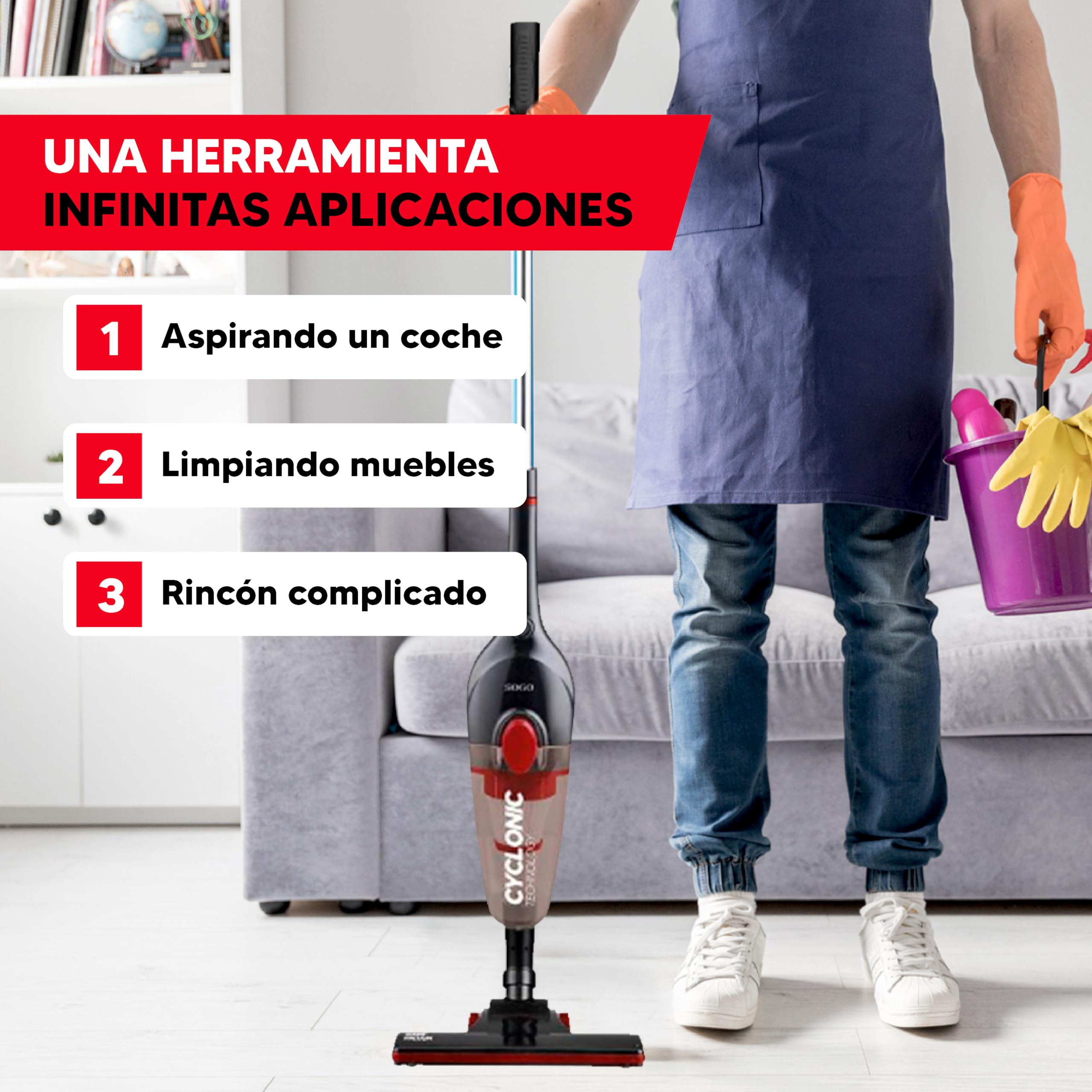 SOGO Cyclone Handheld Vacuum Cleaner 600W Energy Class A+ 2 in 1 with 0.8L Container HEPA Filter 4.5m Cable Black