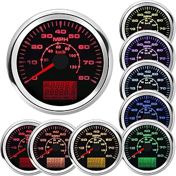 Geloo 85MM Boat GPS Speedometer Gauge - MPH & KM/H Speedometer, Waterproof Odometer for Car, Truck, Boat & Motorcycle - 7 Color Backlight, 9-32V