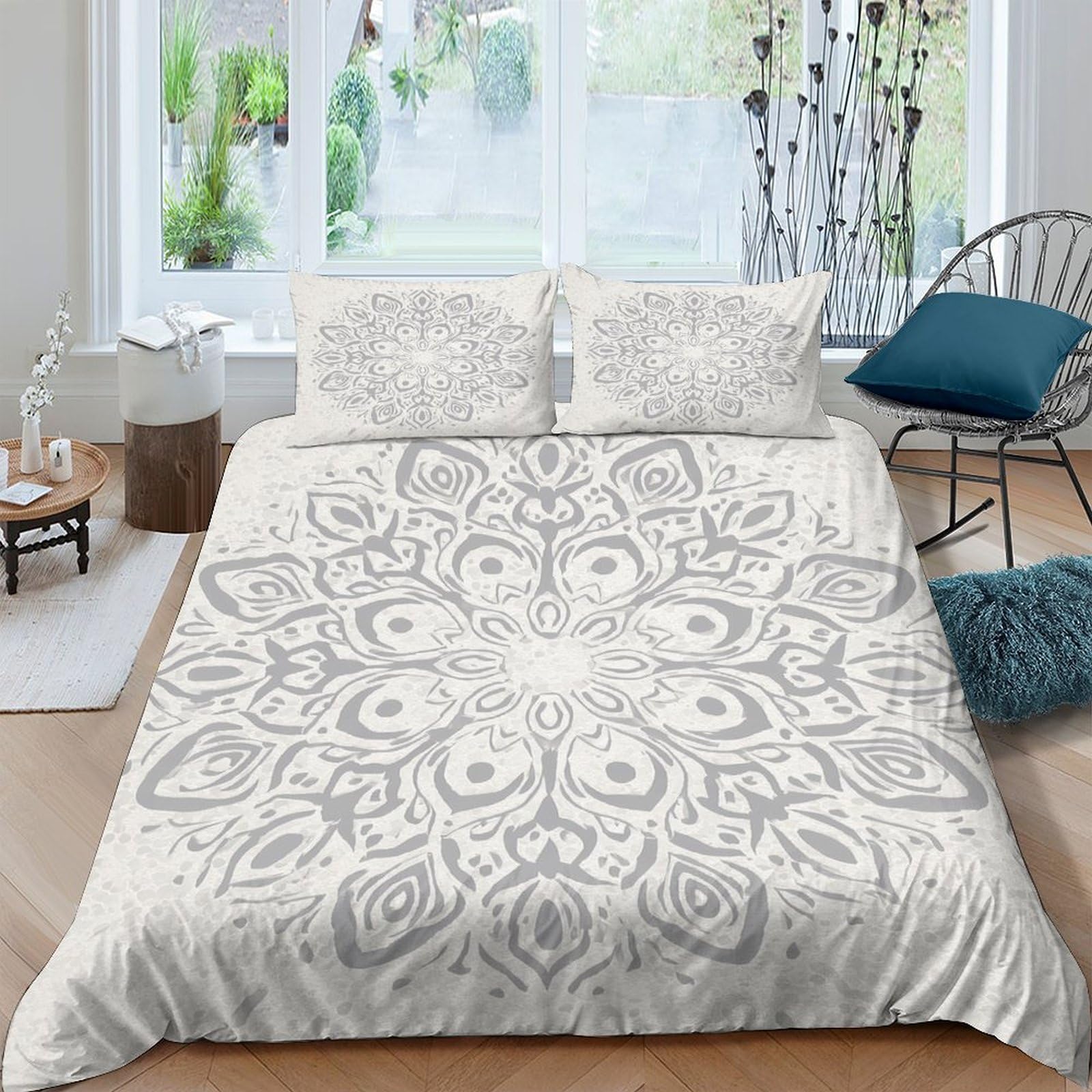 Ctjqhvkz Style-1 3D Printed Mandala Pattern Fitted Sheet Microfiber Soft White Geometric Bed Cover For Bedroom Guest Dorm Mattress Protection Single（135X200cm）