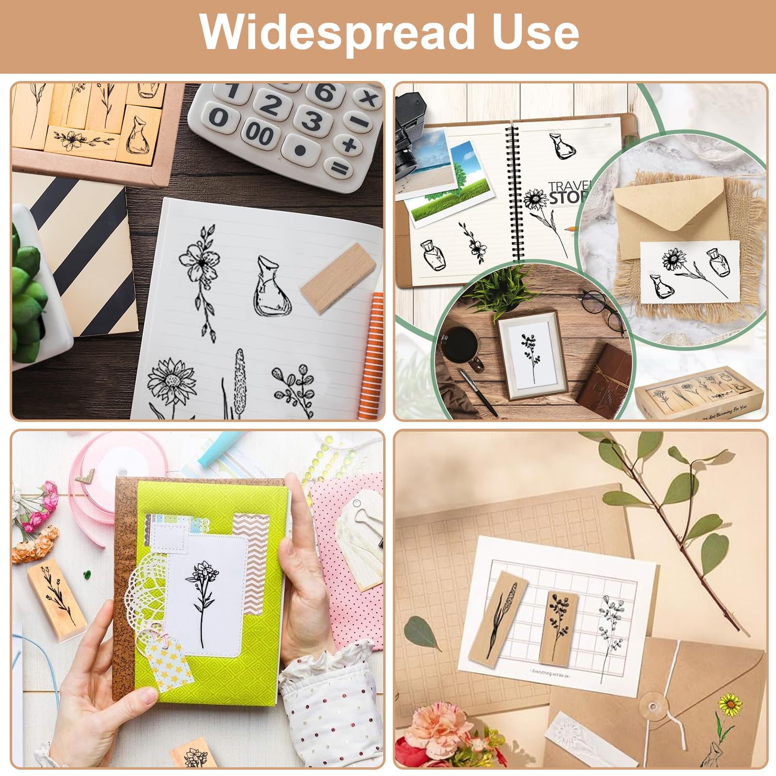 8 Piezas Madera Sellos,Goma Juego Sellos Flores Árboles Retro Personalizado Sellos Patrones Botánicos Sellos Entintado Manualidades,para Álbumes Recortes Diseño Tarjetas Pequeñas