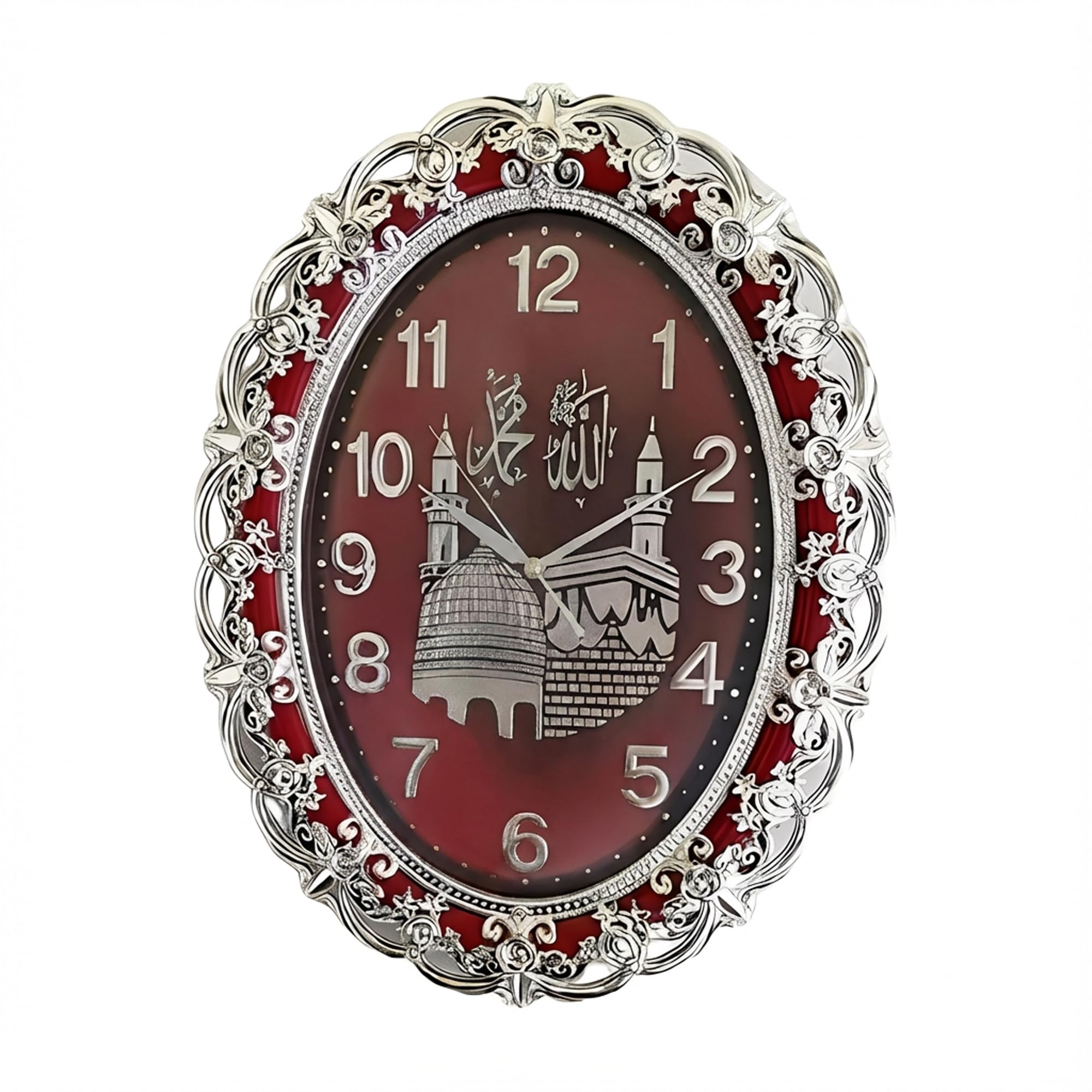 Horloge murale ovale grand format 56 cm Ice Armor argent marron salon décoration maison