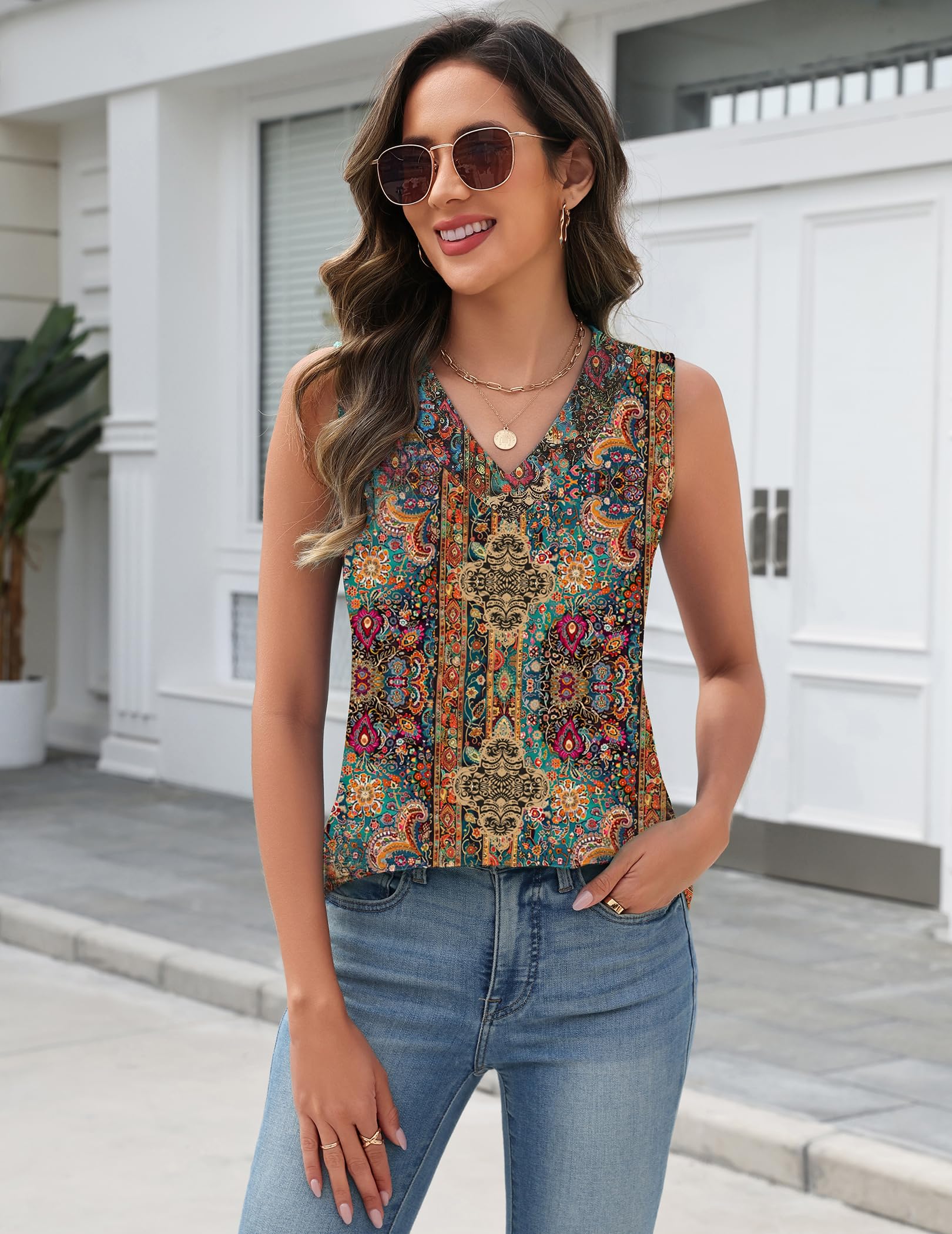 Zeagoo Tank Top for Women 2026 Spring Summer V Neck Loose Fit Sleeveless Tops Beach Vacation Clothes — view 4