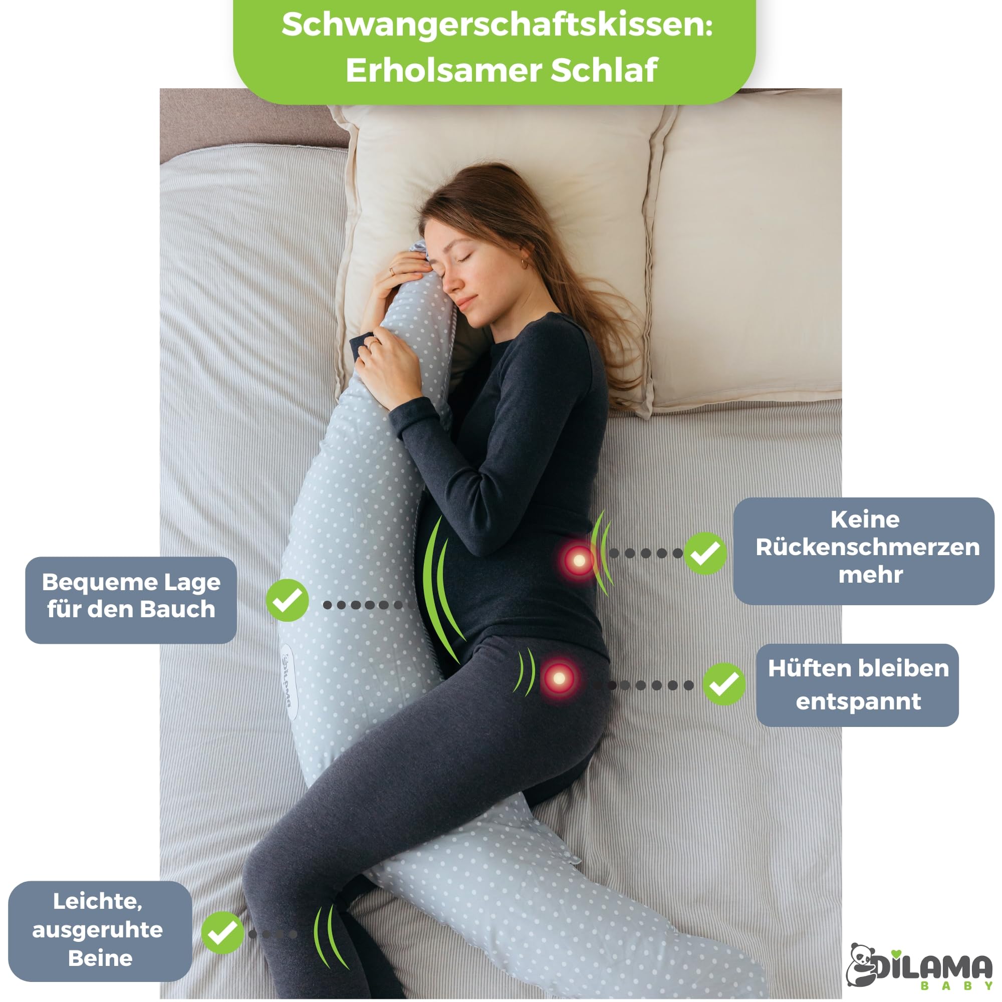 Dilamababy Schwangerschaftskissen mit Memory Foam Floken und Faserbällchen - Stillkissen XXL - Pregnancy Pillow - Multifunktionale Seitenlagerung mit Baumwollbezug 100% für Schwangere