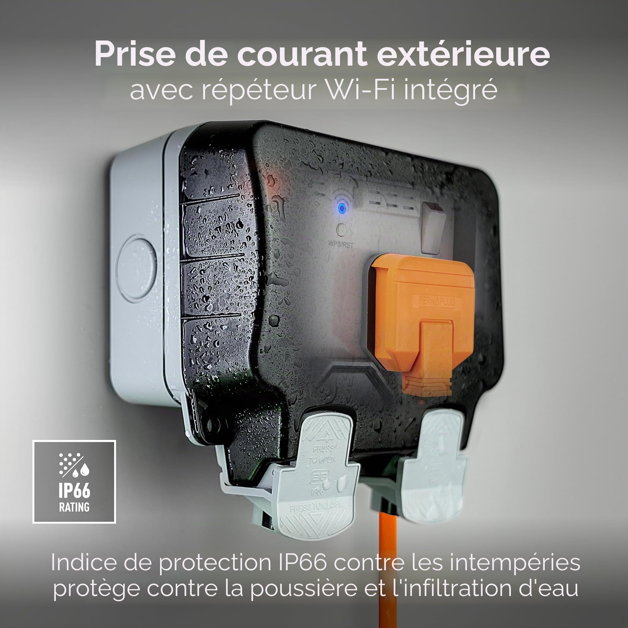 Masterplug BG Double prise électrique étanche extérieure commutée avec répéteur Wi-Fi IP66 13 A