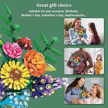Amazon.com: VannMold Flowers Bouquet Building Blocks Set with Vase