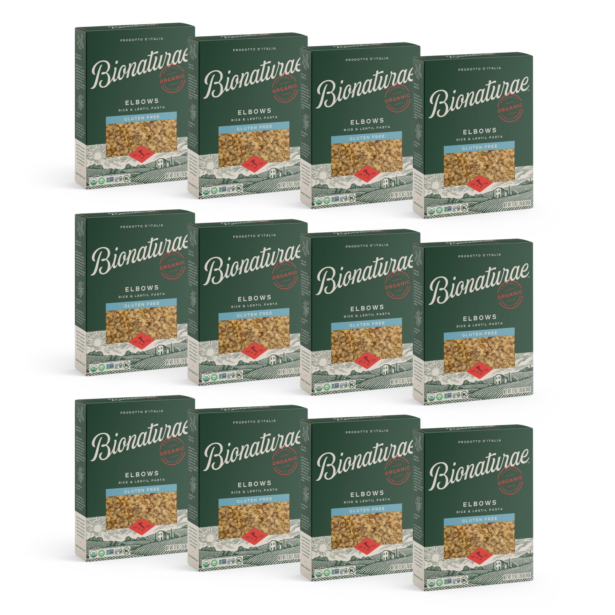 Bionaturae Elbow Pasta Noodles, Gluten Free Pasta Organic, 12 Oz, 12 Pack