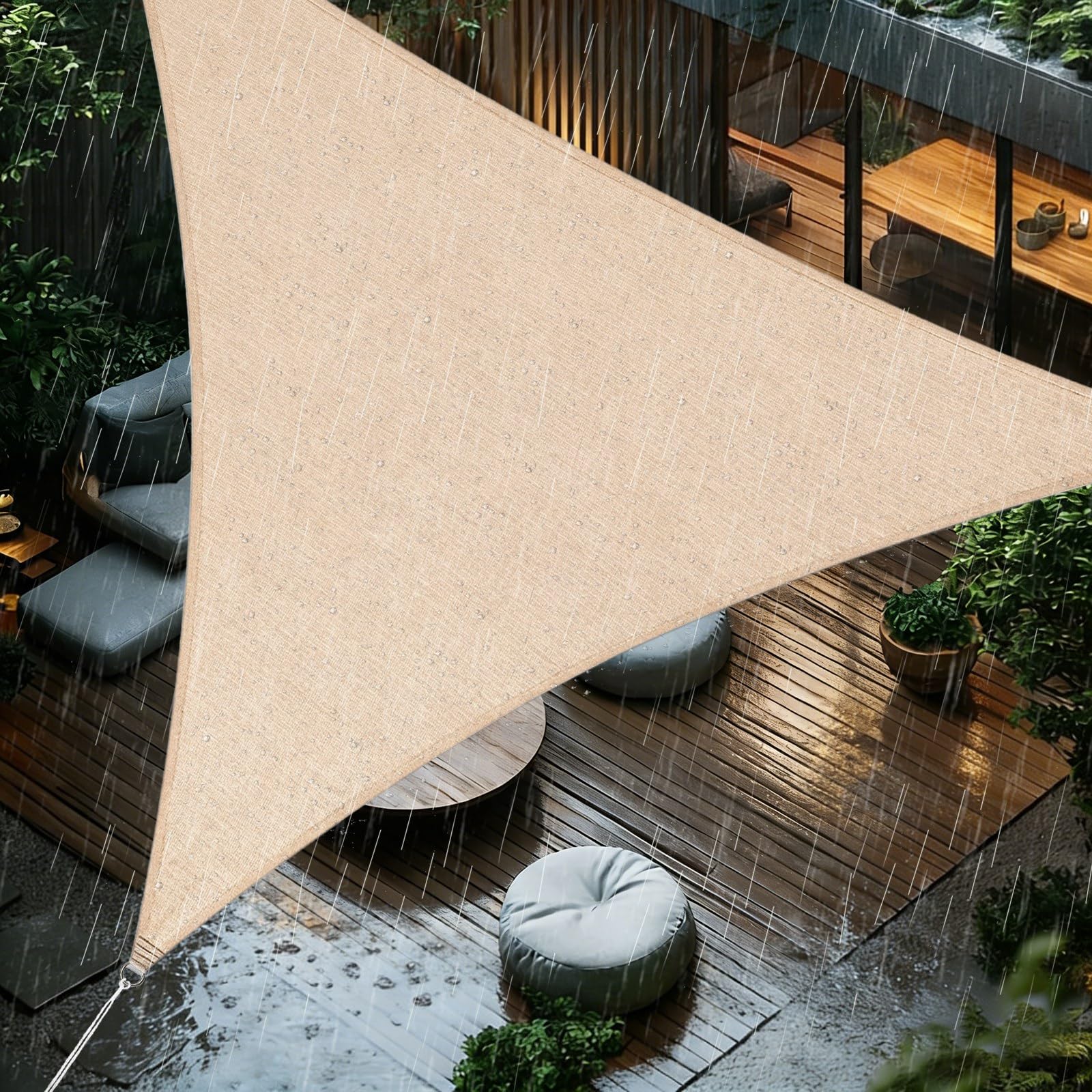 Sun Shade Sail 4.5x4.5x4.5m Triangle Waterproof PES Polyester 98% UV Block Sunscreen Awning Canopy for Outdoor Garden Patio Yard Lawn Party, Beige