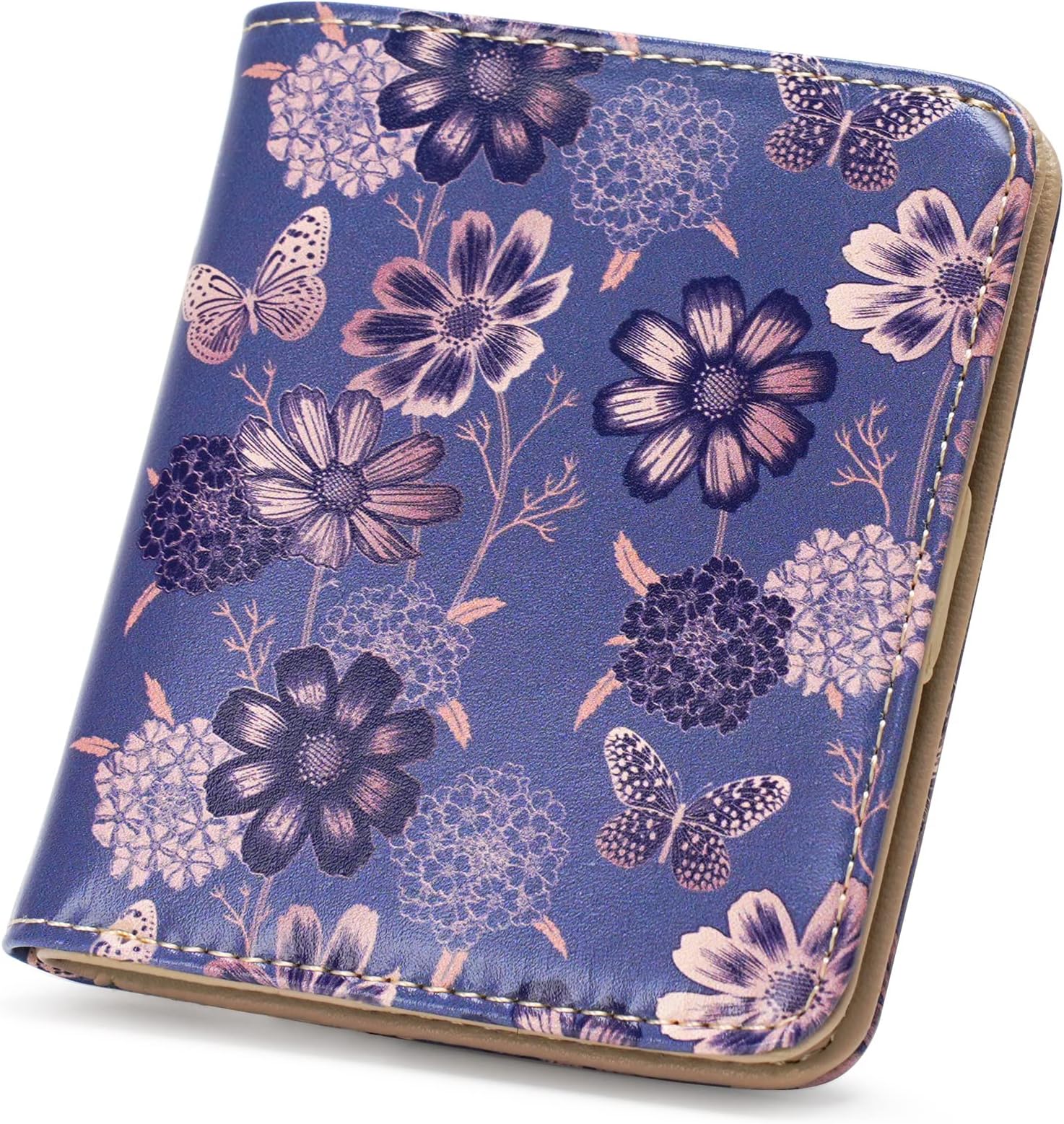 APHISON Womens Wallet, Slim Small Wallet for Women RFID Wallet Women Cartoon Microfiber Leather with ID Credit Card Holder Zipper Coin Pocket Bifold Compact Wallet Purple flower