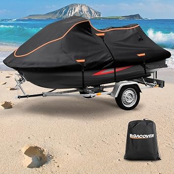 Jet Ski Cover Fits from 115"-120" 1 or 3 Seater, 300D Duty Oxford PU Waterproof UV Proof Trailerable Jet Ski Covers, Universal Fit Compatible with Yamaha SeaDoo and Models | 300D Duty Oxford PU Waterproof UV Proof Trailerable Jet Ski Covers, Universal Fit Compatible with Yamaha SeaDoo and Models