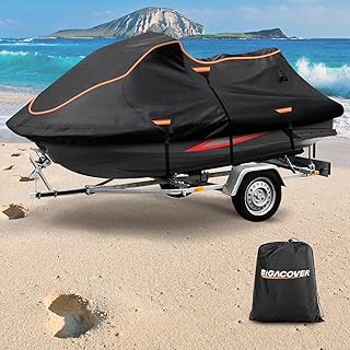 Jet Ski Cover Fits from 120"-135" 1-3 Seater, 300D Duty Oxford PU Waterproof UV Proof Trailerable Jet Ski Covers, Universal Fit Compatible with Yamaha SeaDoo and Kawa Models