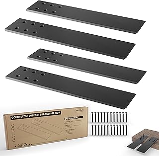 BATODA 12" Countertop Support Brackets (4 pcs) for Granite - Heavy Duty L Shelf Bracket - Wall Mounted Support for DIY Open Shelving – Knee Wall Support - Mounting Hardware Included ( Pack 4 )