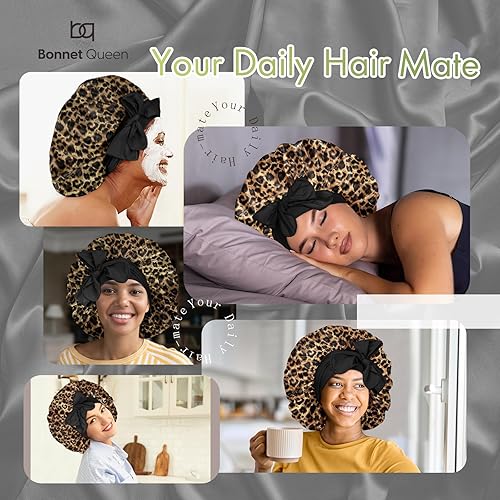 Miniatura 2 de Bonnet Queen - Gorro de satén de seda ajustable para dormir, con banda de amarre ancha y elástica, envolvente, para mujeres de cabello largo, rizado