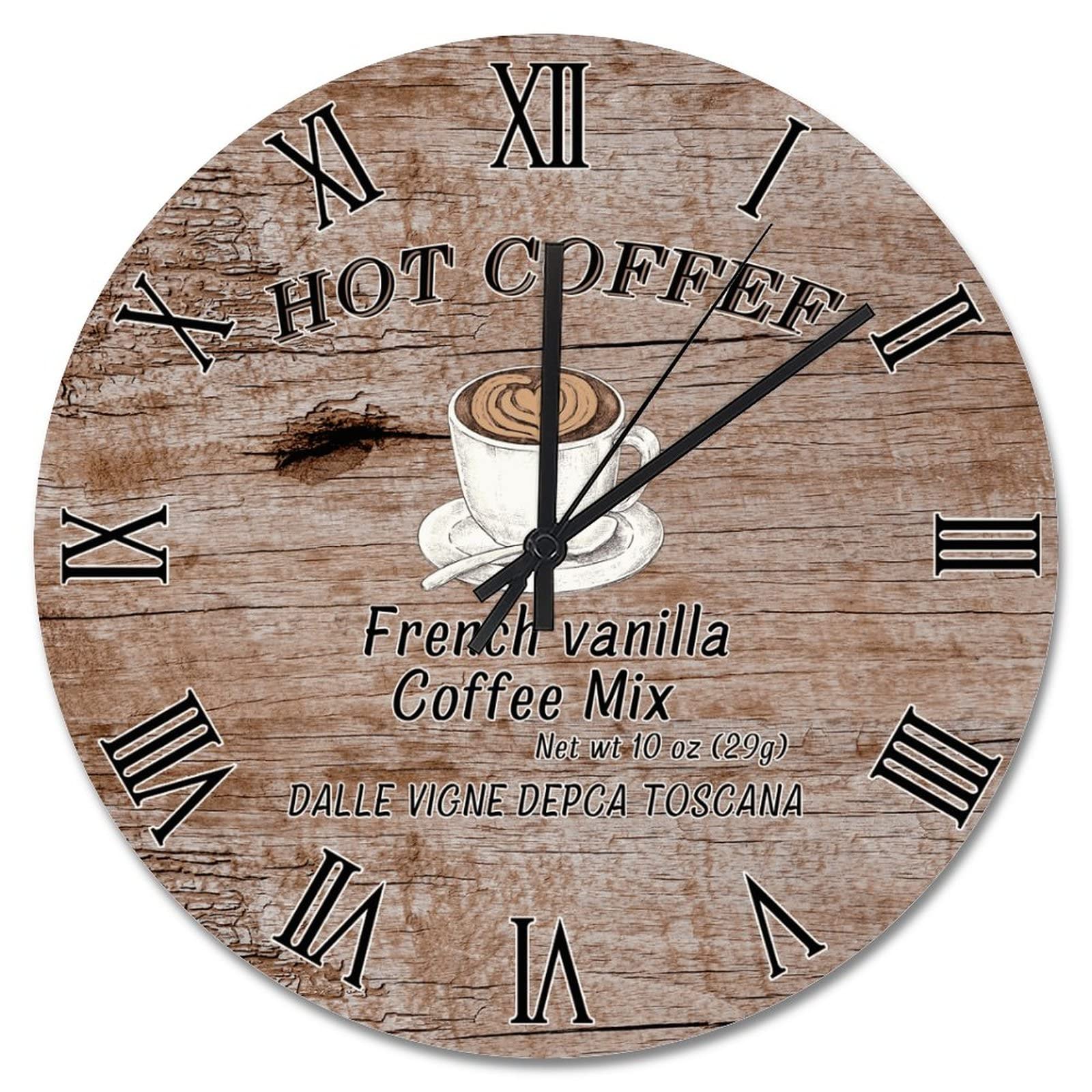 Horloge murale de cuisine style vintage silencieuse 38,1 cm bois marron pour ferme