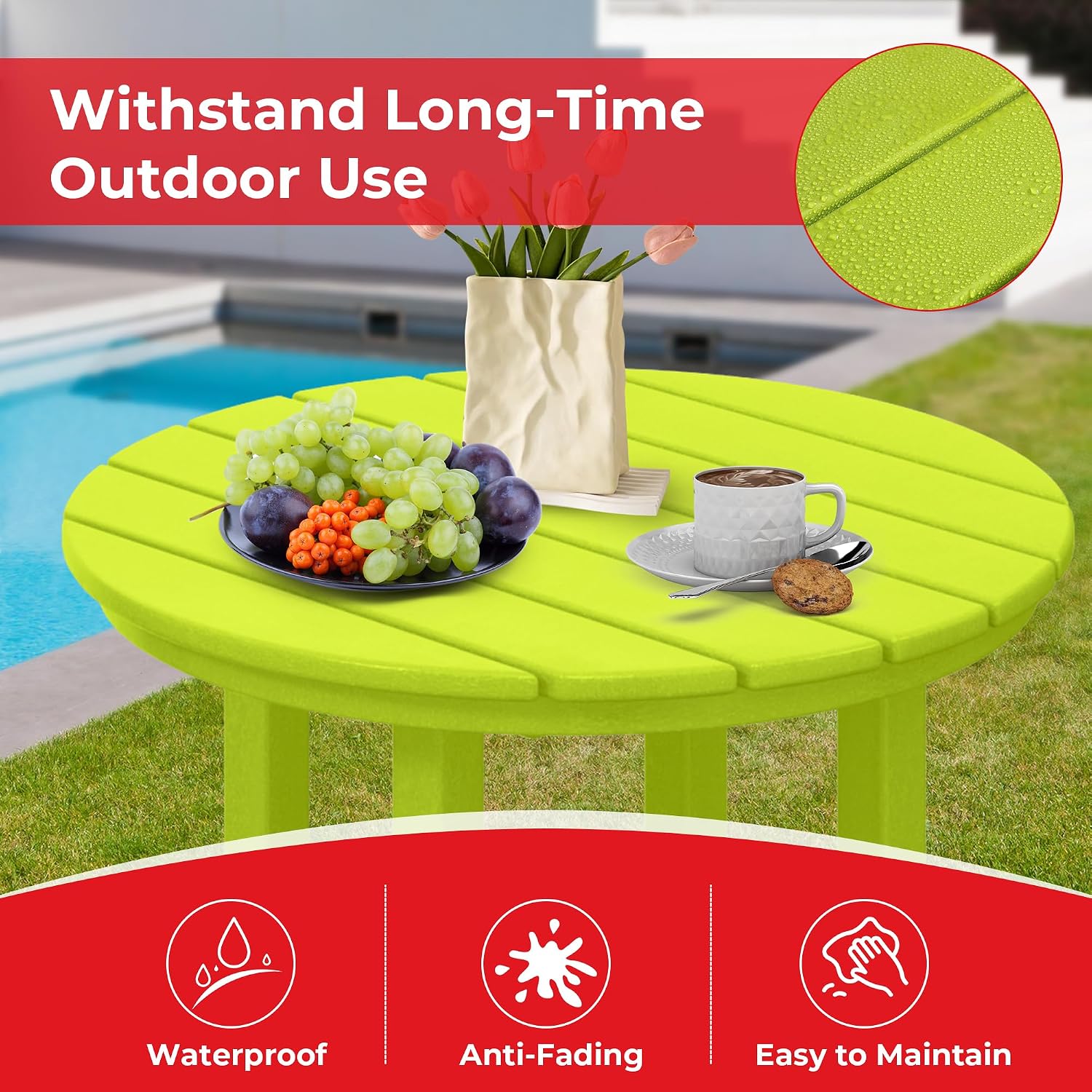 Costaelm Outdoor Bar Table, 37" Counter Height Round Patio Cocktail Bar Table, Patio Bar Table 3-Pieces Set Bistro Dining Table Pub Table for Deck, Backyard, Garden, Lime