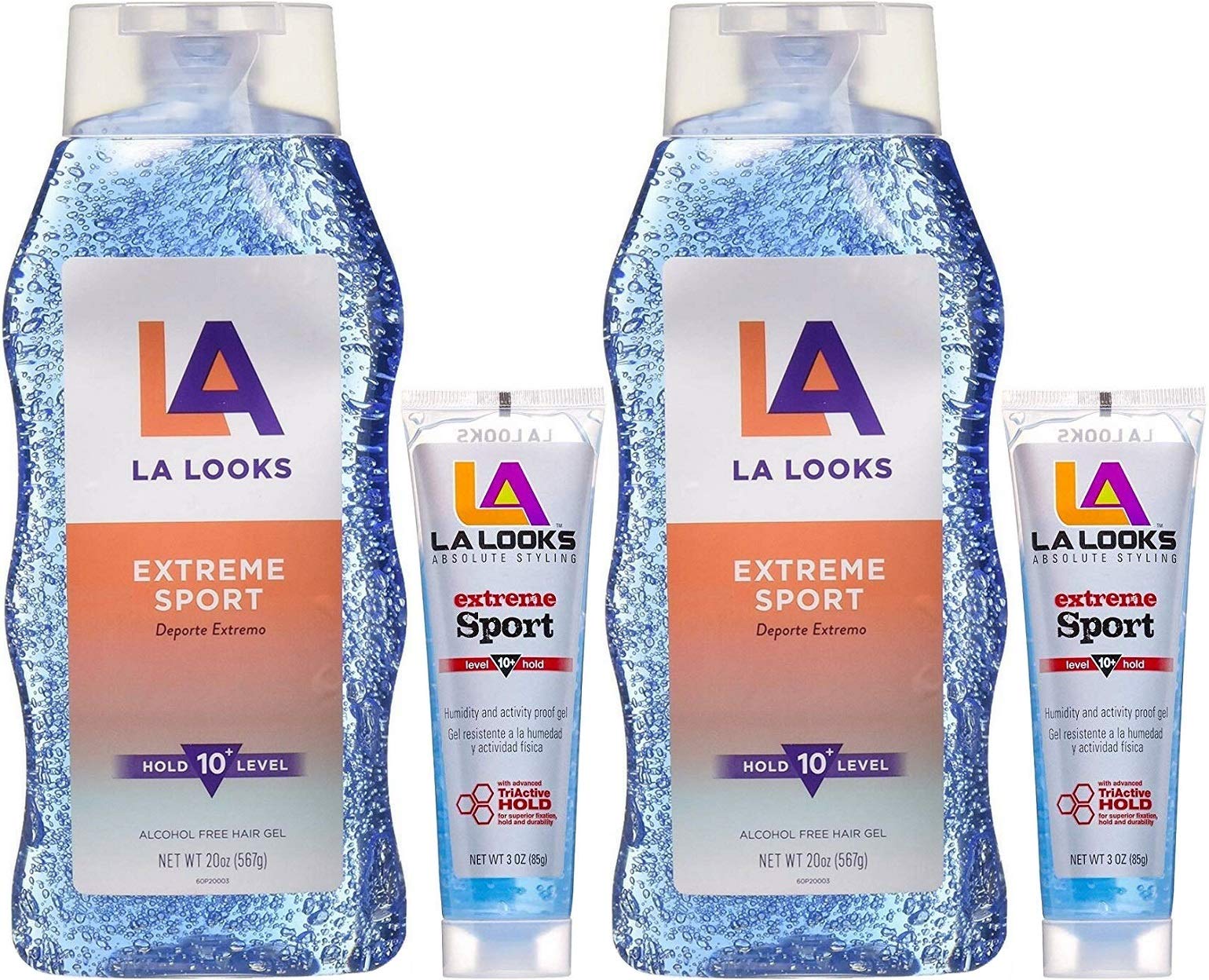 LA Looks Extreme Sport Hair Gel, Level 10 Hold, 20 Ounce [with Bonus 3 Ounce Travel Size] (Pack of 2)