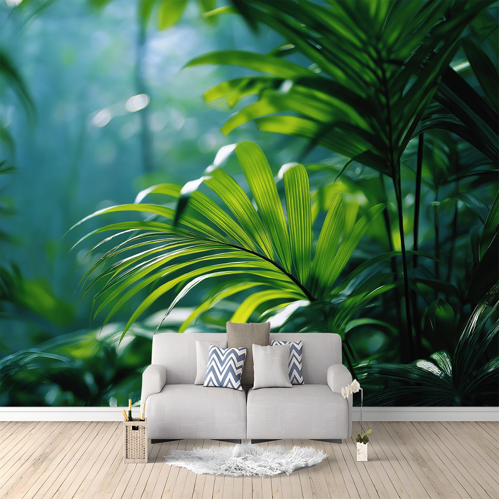 3D Wallpaper Tropical Plants Leaves 350x256 cm Poster Large Mural Photo Wallpaper, DIY Wall Art Mural for Living Room Bedroom Office Home Decor