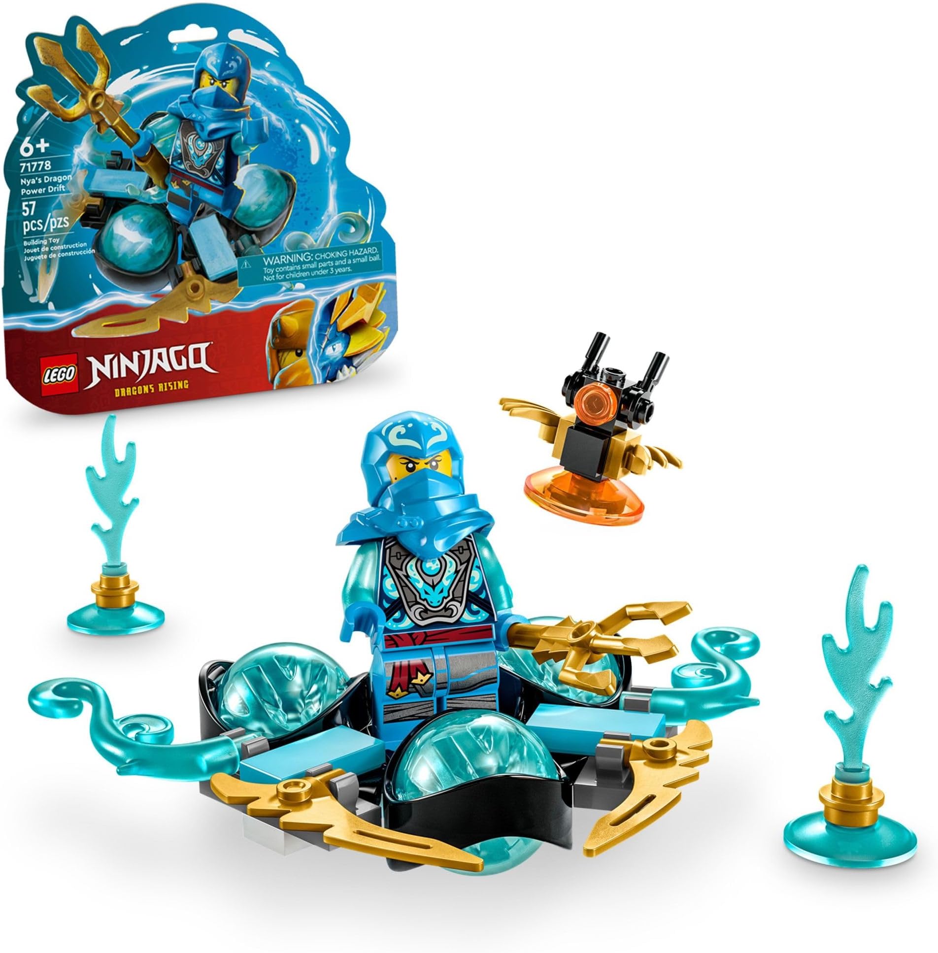 NINJAGO NYA’s Dragon Power Spinjitzu Drift 71778 Creative Blue Ninja Toy, Gift Idea for 6 Year Old Boys and Girls, Interactive Spinning Toys, Includes NYA Minifigure
