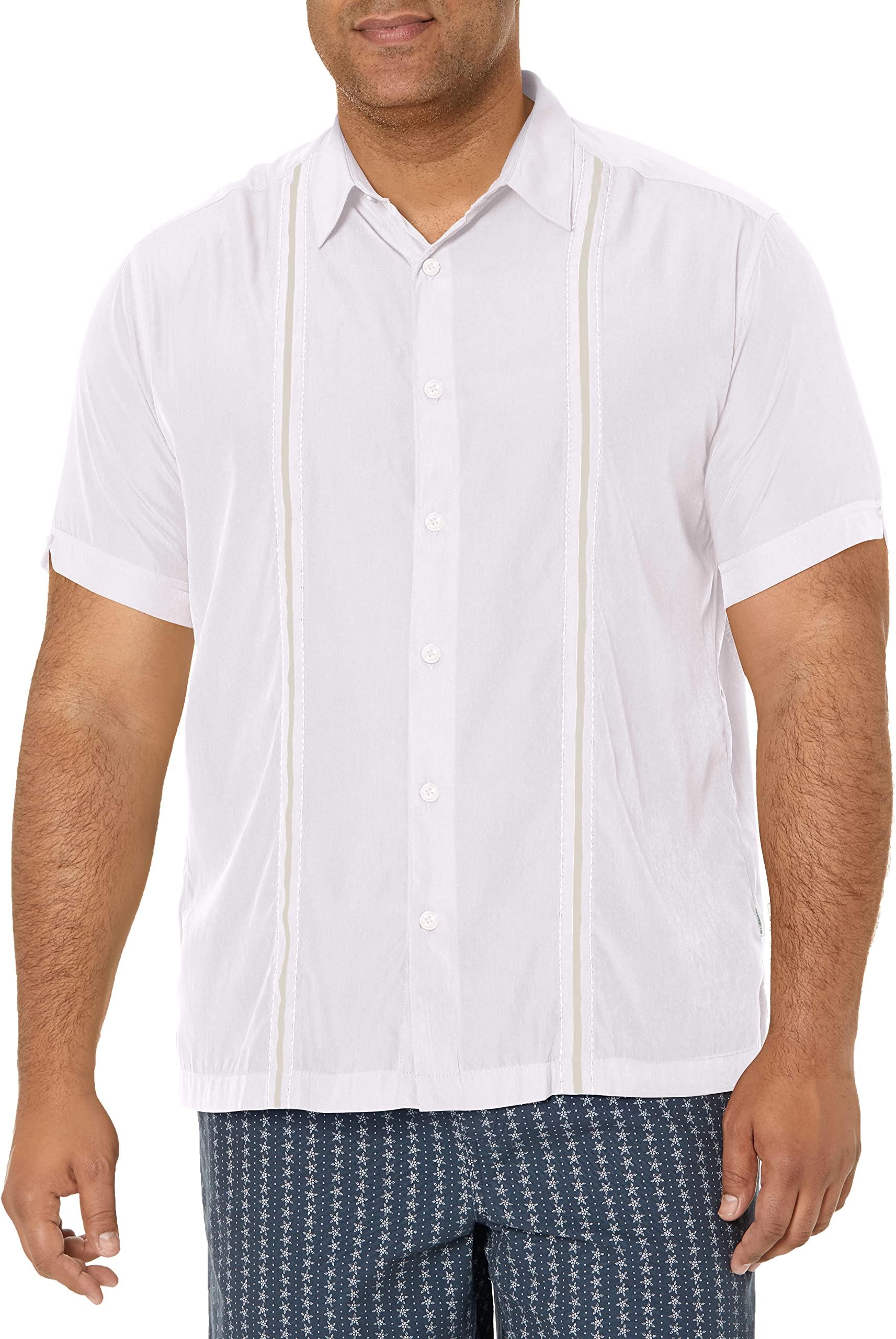 Cubavera Men's Short Sleeve Insert Panels with Pick Stitch Shirt