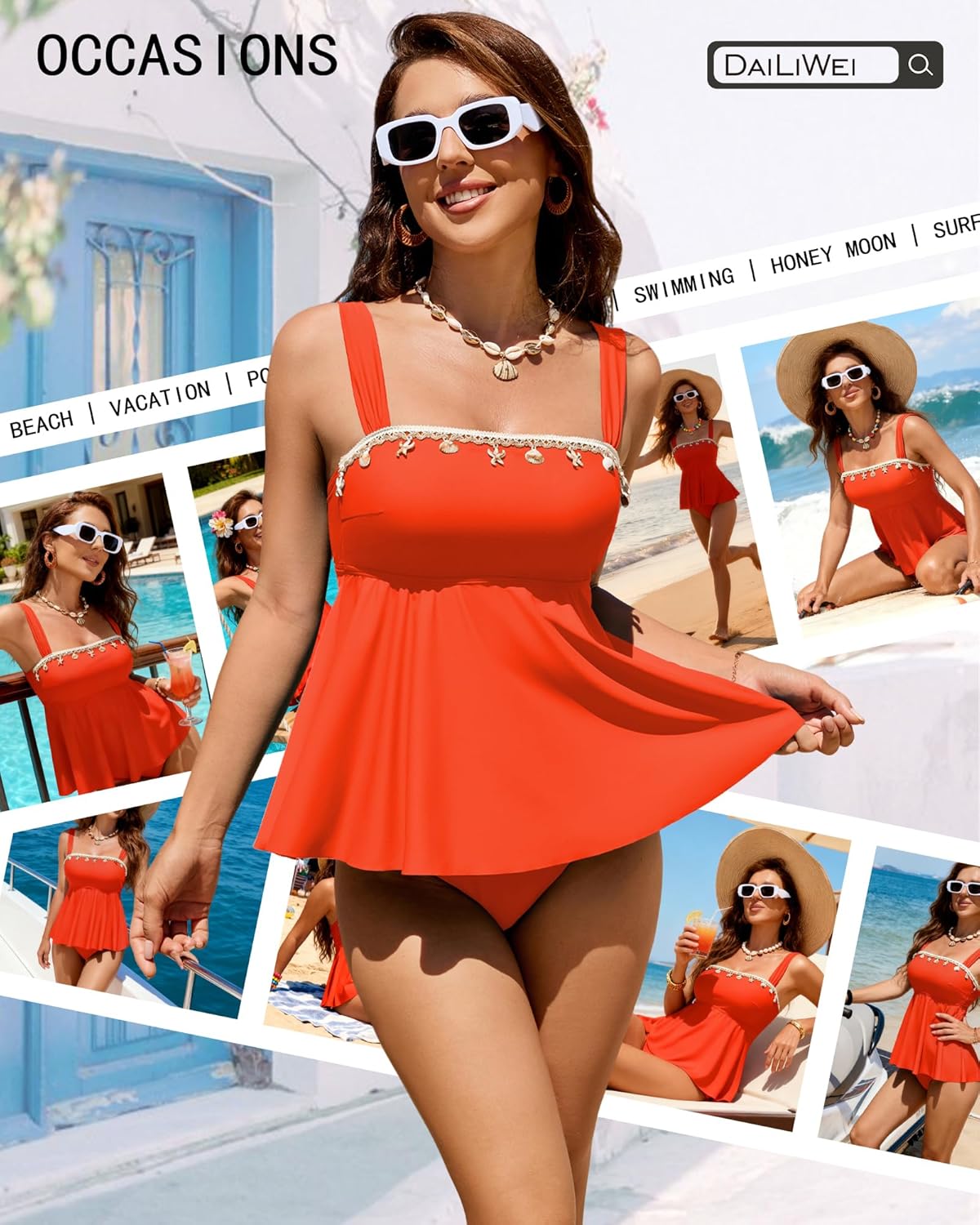 DaiLiWei Tankini Swimsuit for Women Modest 2 Piece Bathing Suit Tummy Control Bandeau Tankinis Top Full Coverage Swim Suits - Image 7