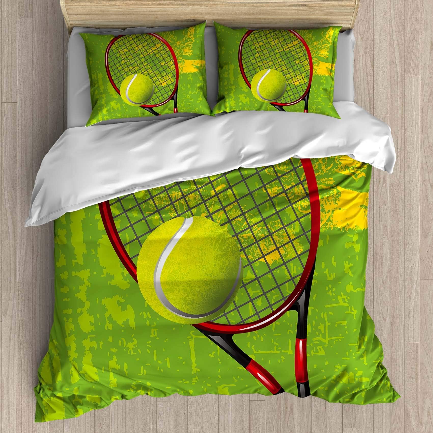 Ball Collection Decor Duvet Cover Set Twin Size,Tennis Racket and Ball,Decorative 2 Piece Bedding Set with 1 Pillow Sham.(Multicolor,Twin)