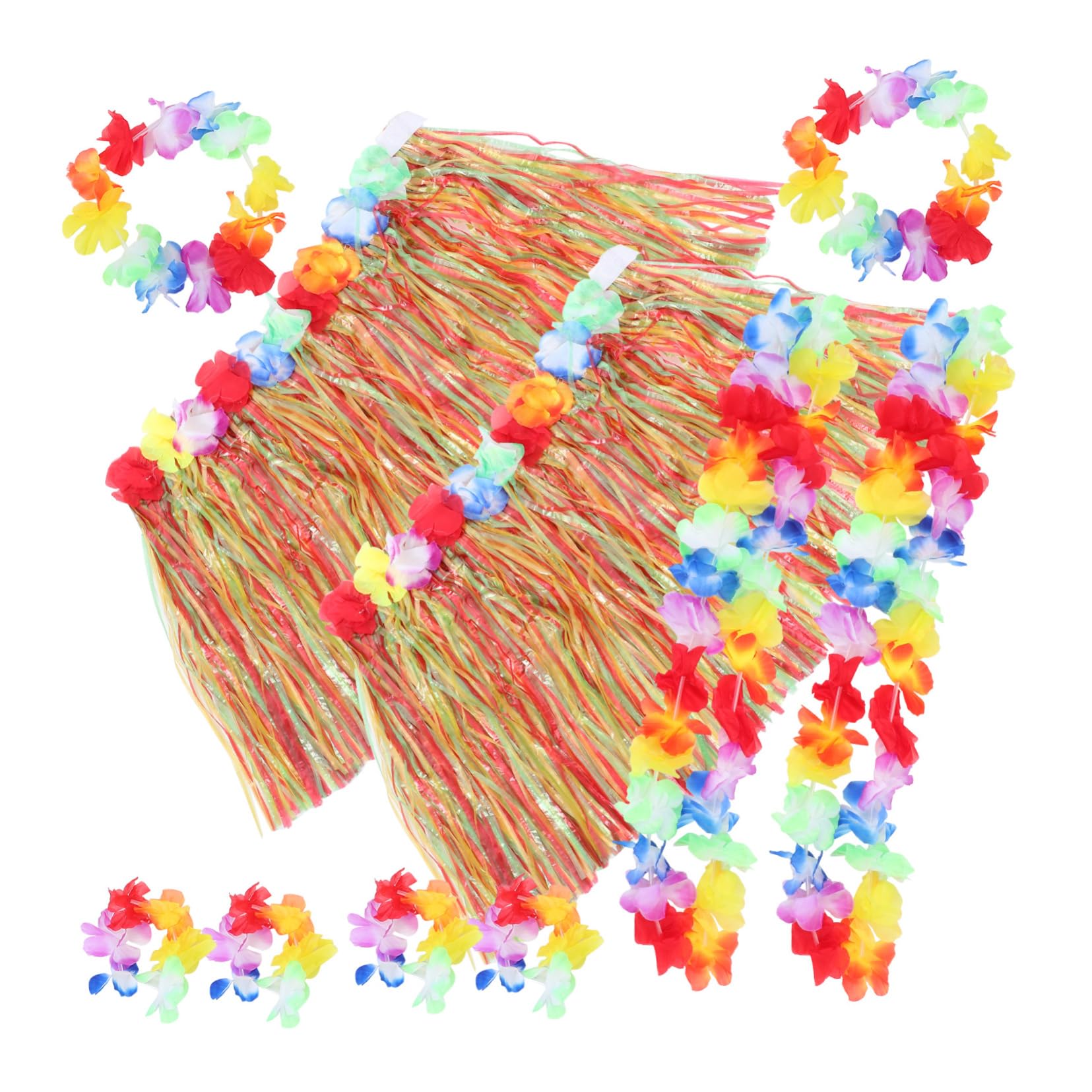 COLLBATH 2 Sets Hula Garland Set Beach Party Skirt Luau Party Supplies Luau Garland Decorative Garland Decorative Hula Skirt Hula Skirt for Festival Party Supply Dance Skirt Colorful Cloth