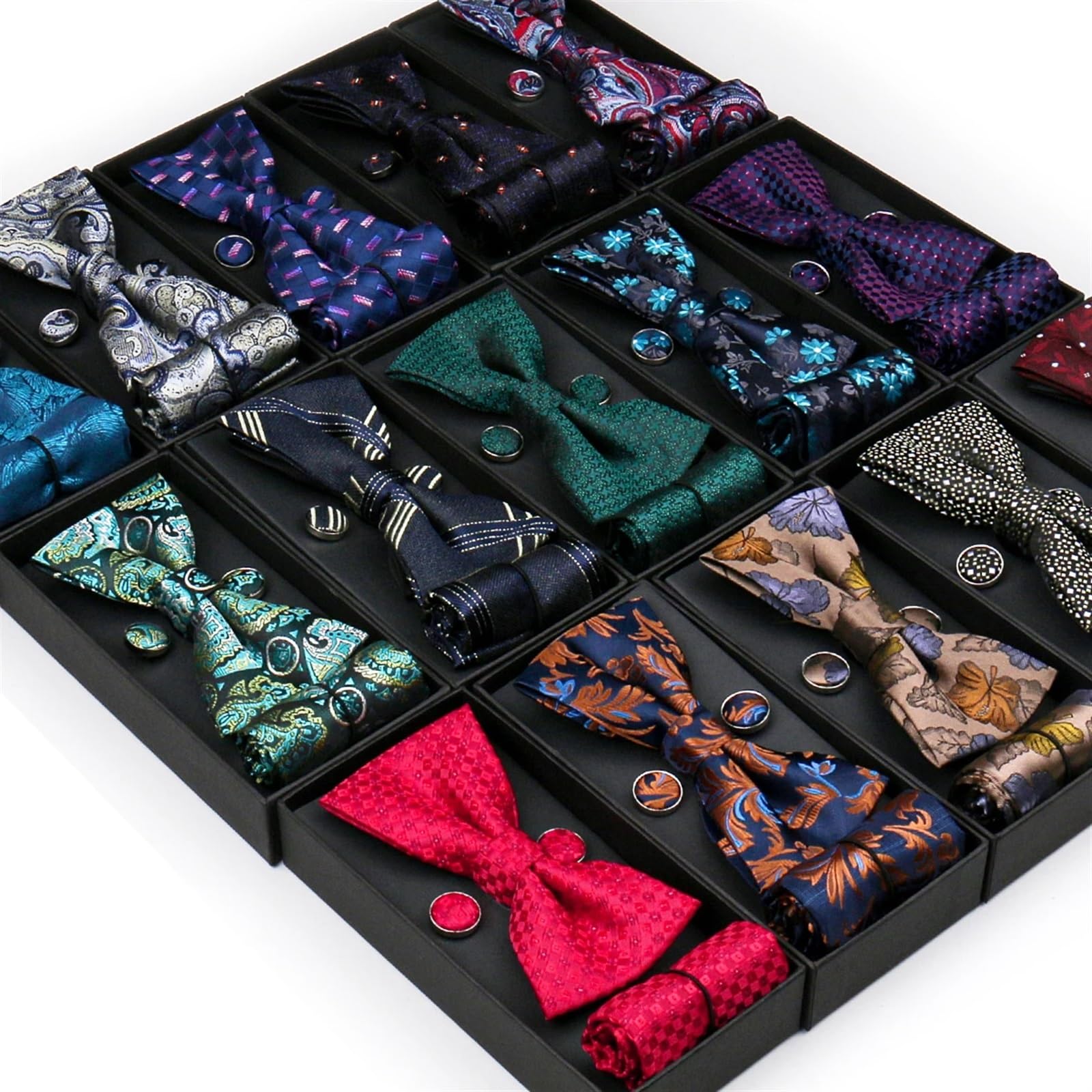 Pajaritas Hombre Conjunto de Pajarita de 3 uds for Hombre, Caja de Pajarita de Negocios, Gemelos Cuadrados de Bolsillo, Pajarita(Color2)