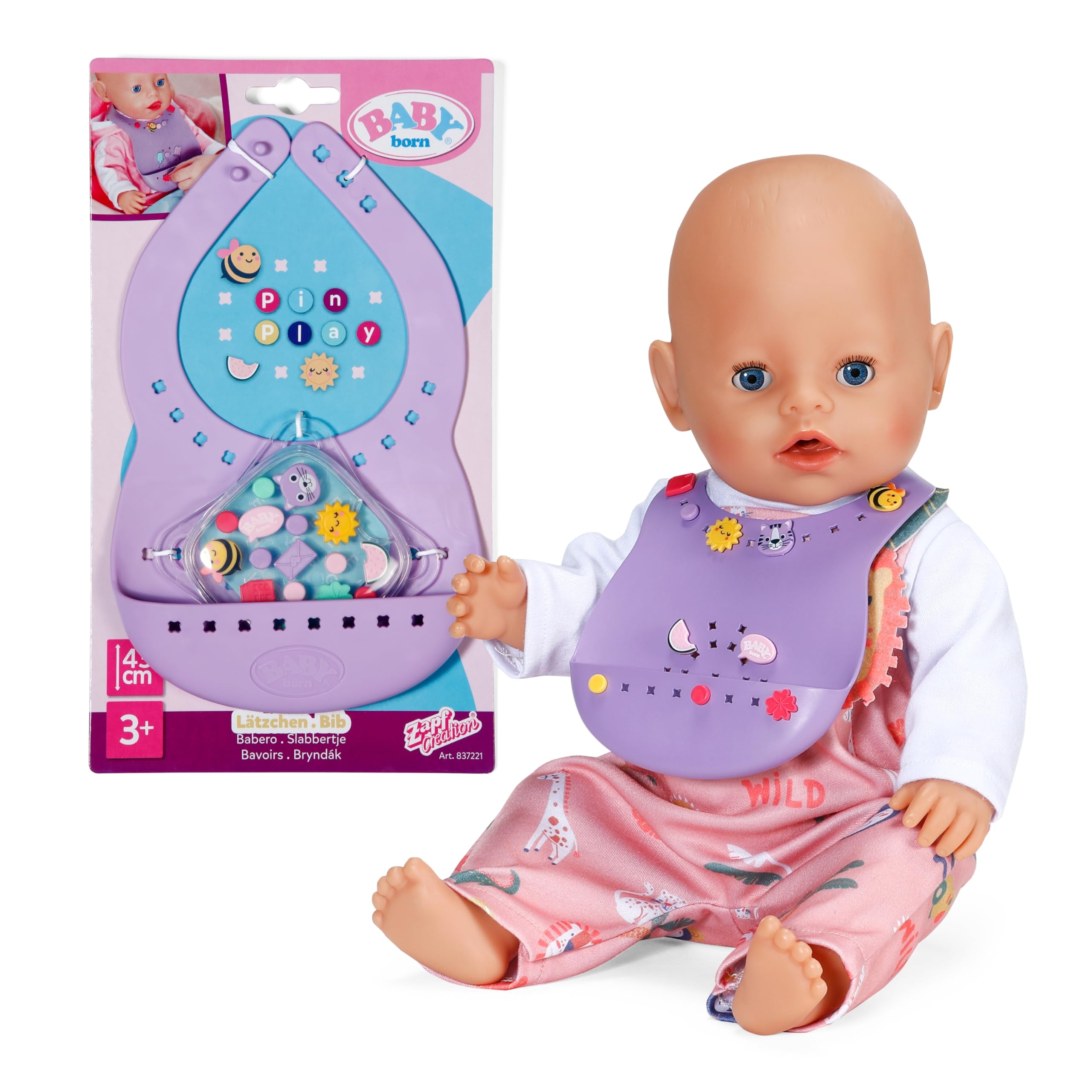 BABY born Bib Pin-Play - Doll bib with customisable pins - For any 43cm dolls - Premium doll accessory