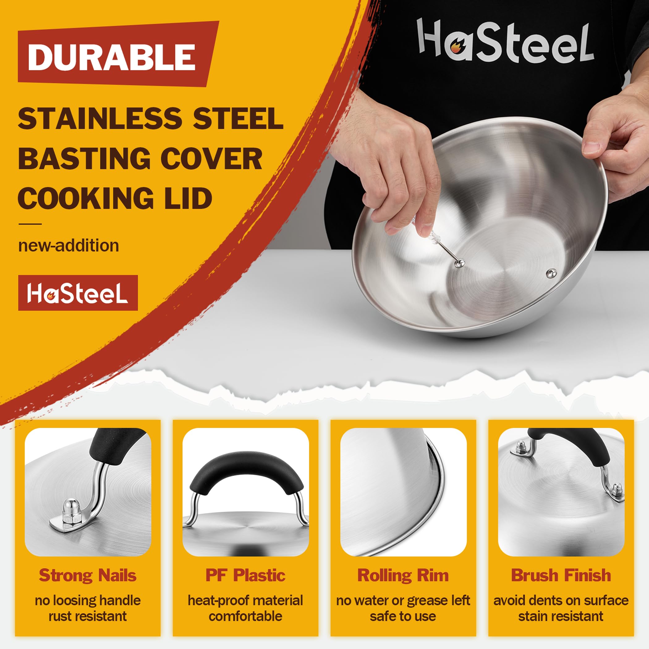 HaSteeL Cubierta para untar de 9.7 pulgadas, juego de cúpula redonda de acero inoxidable, cúpula de metal resistente para interiores y exteriores, plancha plana Teppanyaki, cocinar al vapor, barbacoa,
