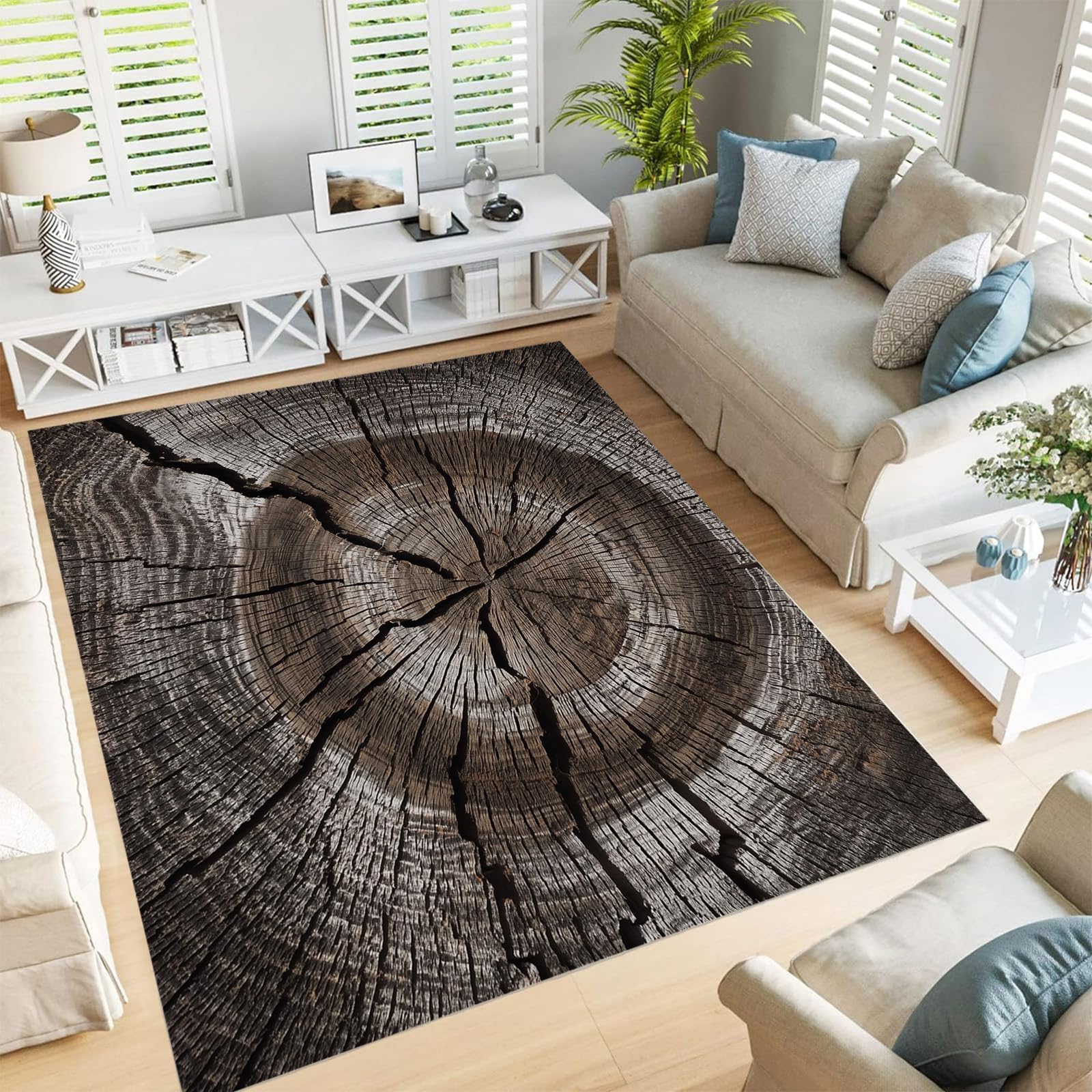 Tapis de salon texture tronc d'arbre 150x210cm élégant
