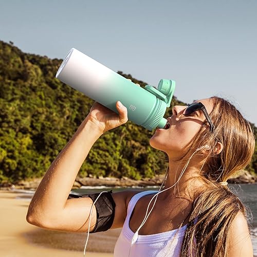 Miniatura 6 de Botella de agua aislada con tapa de boquilla, botellas de agua reutilizables de acero inoxidable con asa, a prueba de fugas, botella de agua