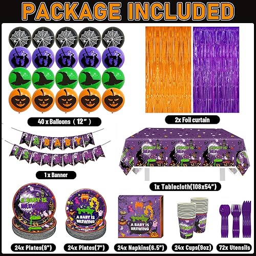 Miniatura 2 de Suministros de fiesta de baby shower de Halloween, decoración de baby shower, Hocus Pocus, platos y servilletas Hocus Pocus, suministros para
