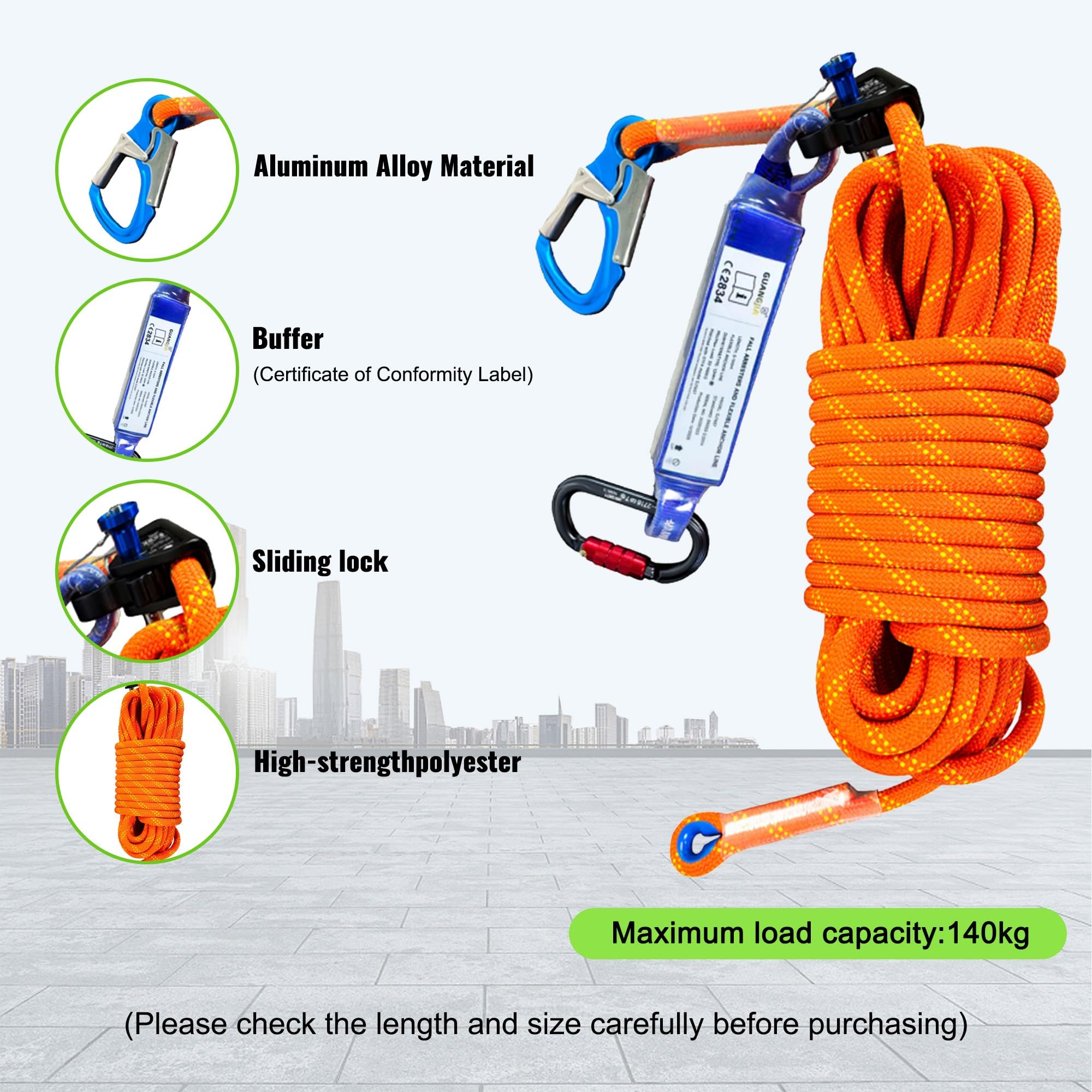 DIJJIG Kit de arnés de seguridad anticaídas, ajustable, utilizado para operaciones de gran altitud, extinción de incendios y rescate, poda de árboles, certificación CE