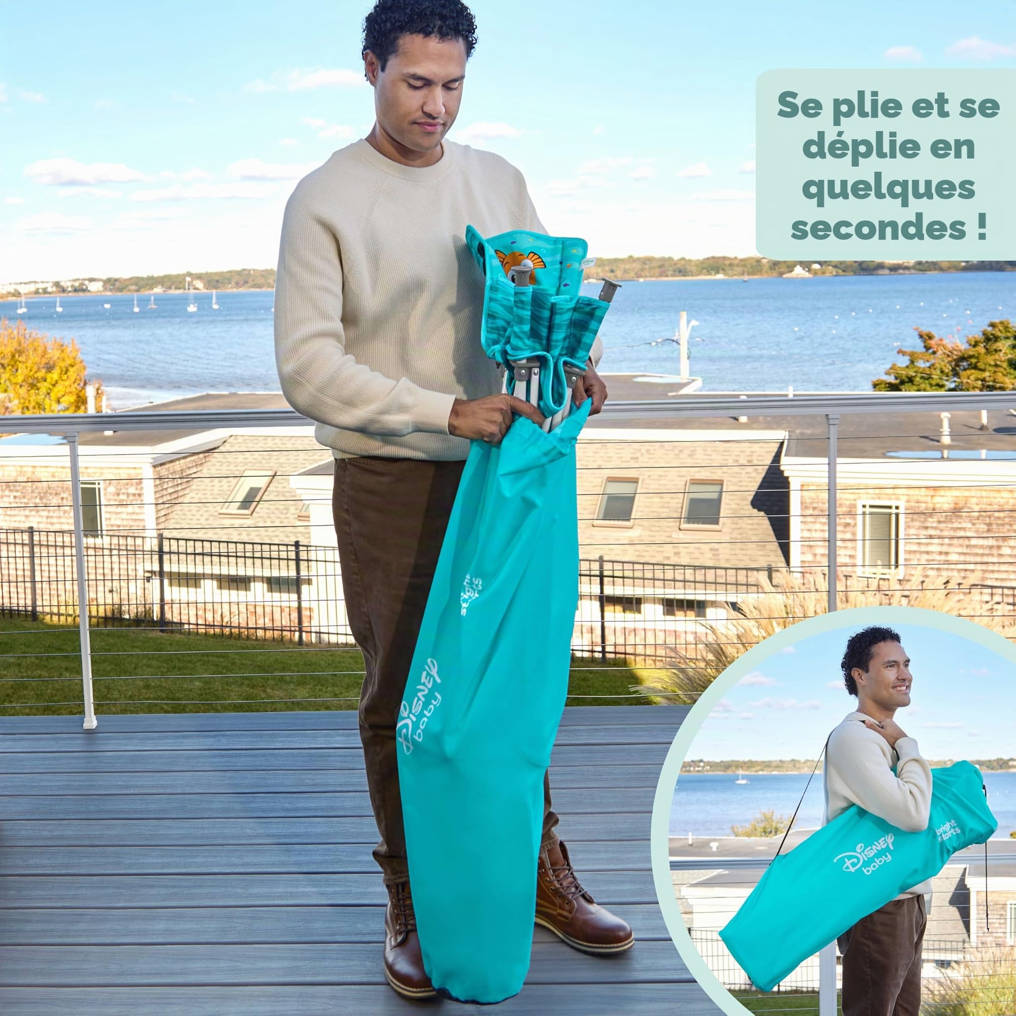 Bright Starts, Chaise Haute Portable Disney Nemo Pop 'N Dine - Jouet Nemo à Ventouse, Pliage Compact, Utilisation Intérieure/Extérieure, Gain de Place, 6 Mois à 20 kg