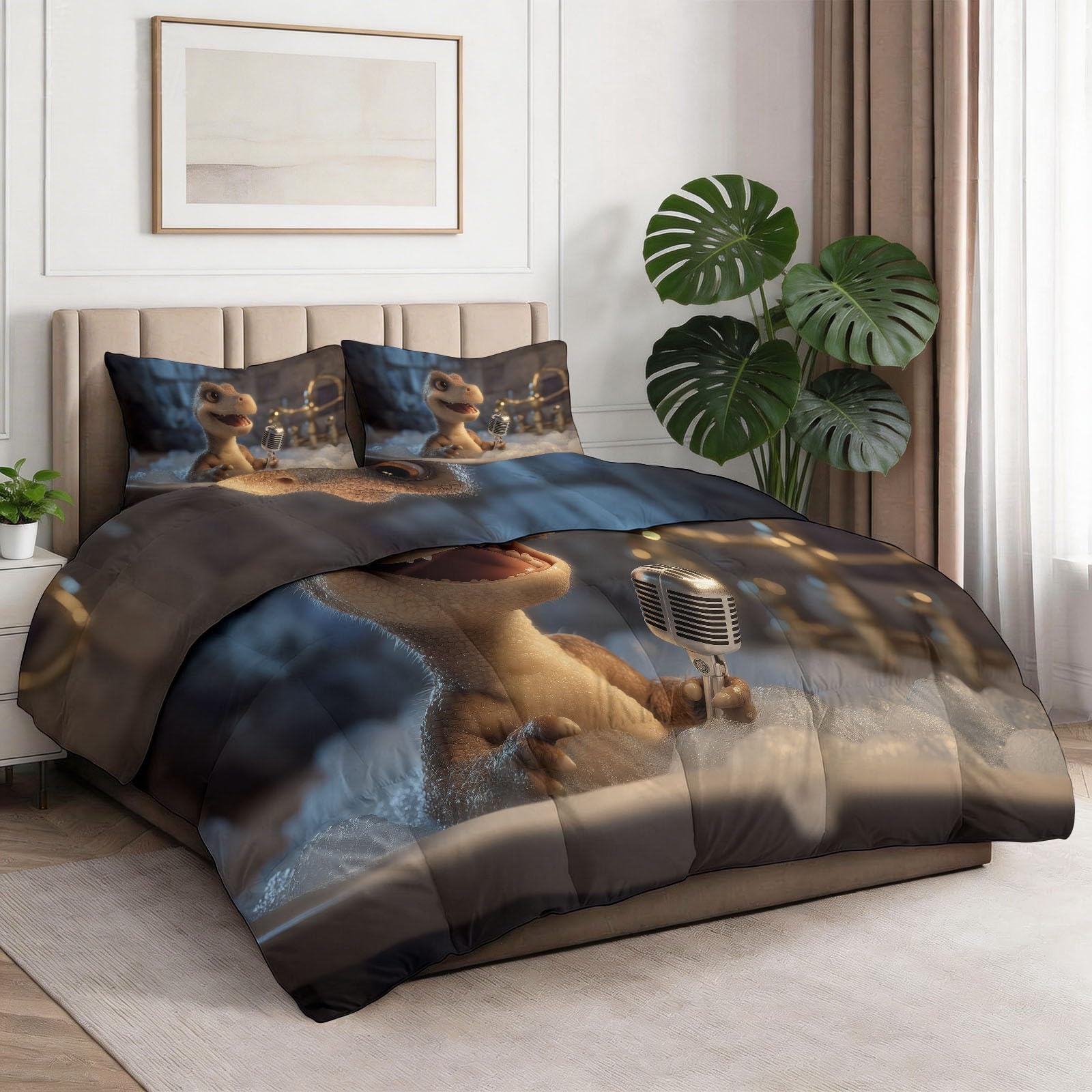 Boutis matelassé dinosaure marron pour décorer la chambre