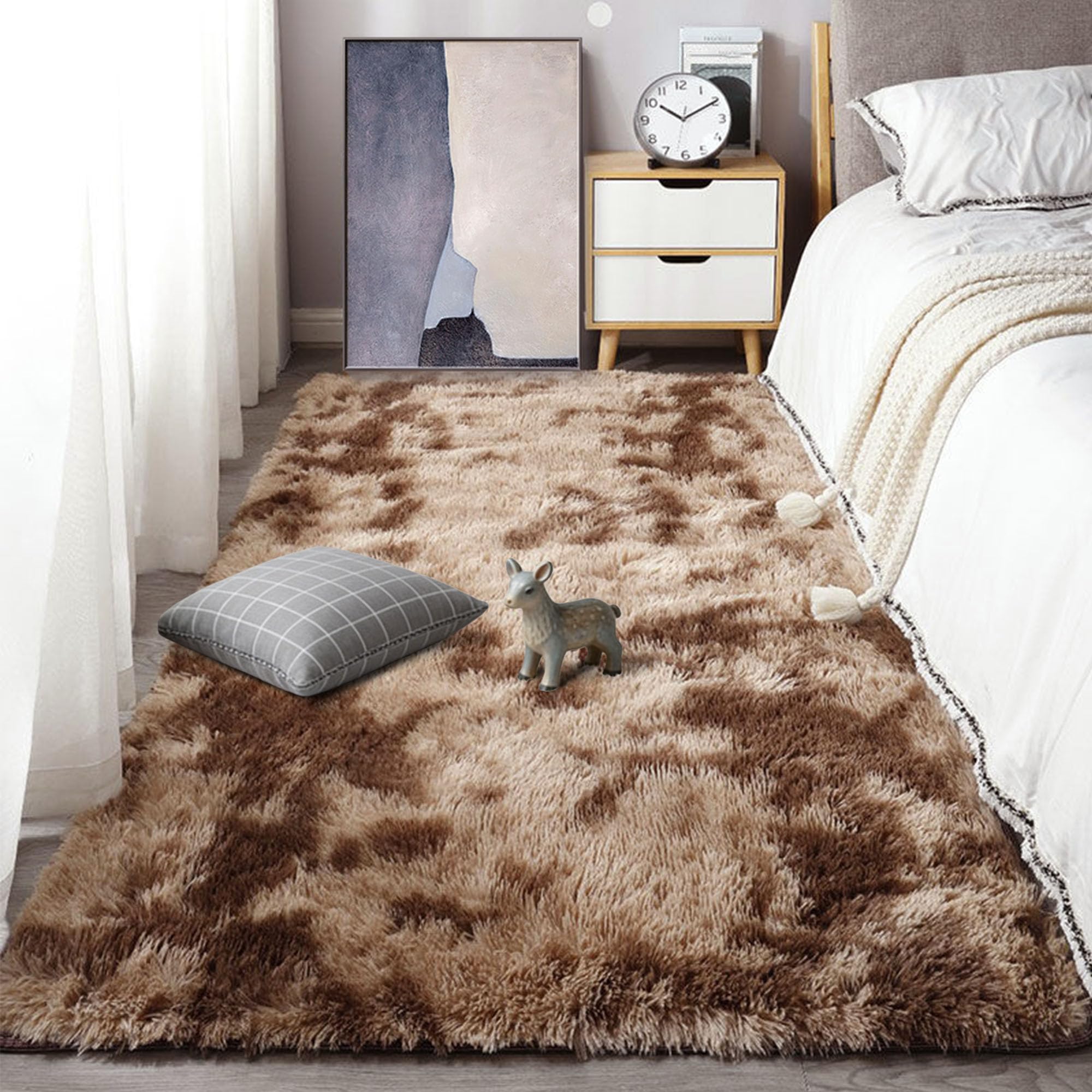 Grand tapis salon 230 x 390 cm lavable antidérapant à poils longs