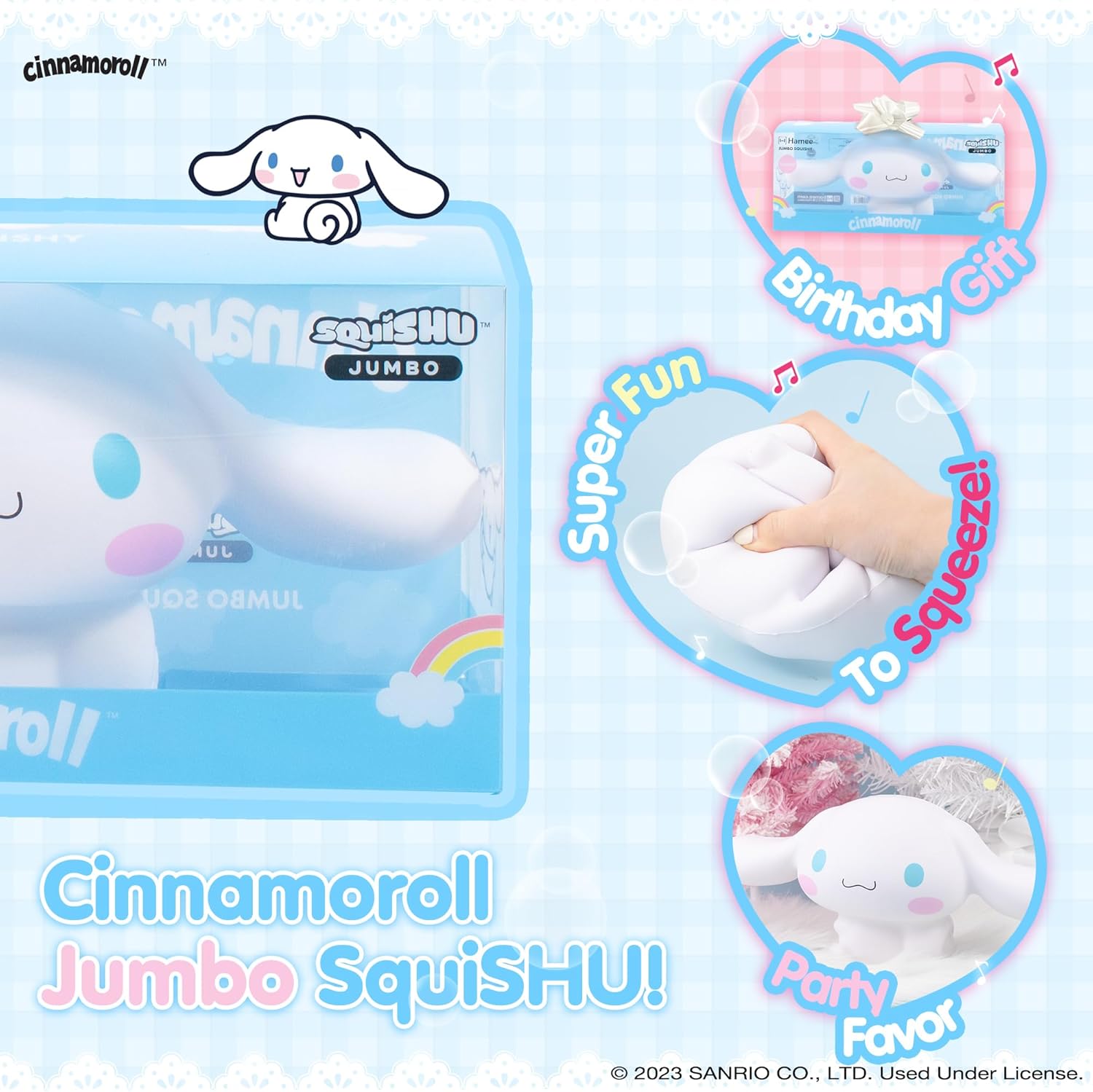 Hamee Sanrio Hello Kitty and Friends Cinnamoroll Jumbo Squishy Toy and Hello Kitty and Friends Thumb Grips Compatible with Nintendo Switch Bundle