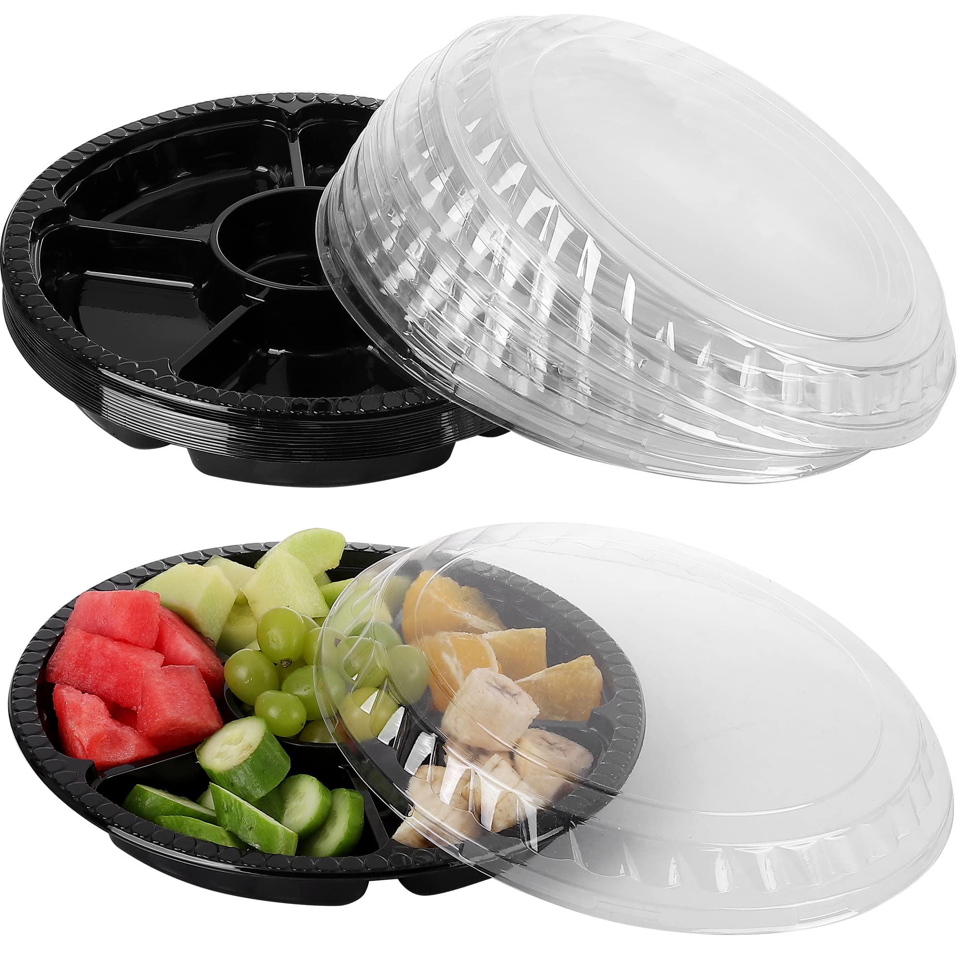 Buy Ruisita 16 Pack 10.4 Inches Round Plastic Appetizer Serving Trays with Lids 6 Sectional