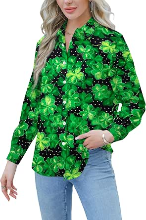 Happy St. Patrick's Day Shirt For Women - Lucky Shamrock Print Tee, Short Sleeve Casual Top For St. Paddy's