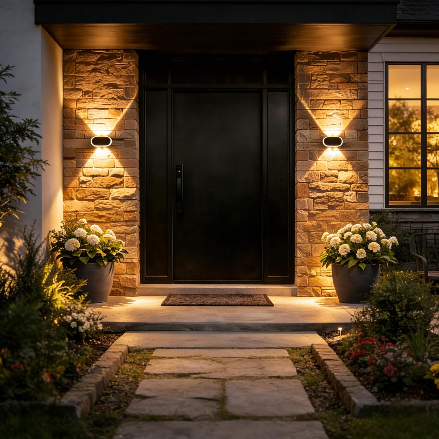 Ellasay Fence Lights Solar Powered: Outdoor LED Wall Lighting Dual Beam and 3 Color Modes IP65 Waterproof 12H Long Lasting Easy Mount for Garden Patio Backyard 2 Pack