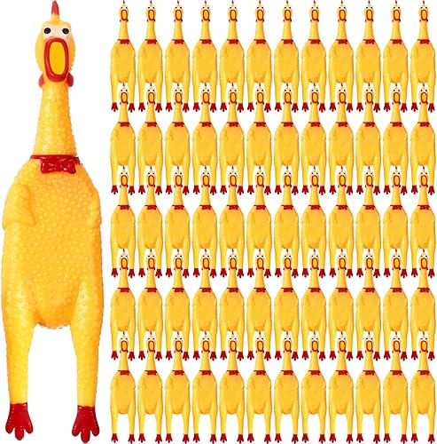 Miniatura 1 de 60 piezas de 12 pulgadas de goma duradera de pollo amarillo gritando pollo grande novedoso juguete de pollo para apretar pollo chirriante juguete