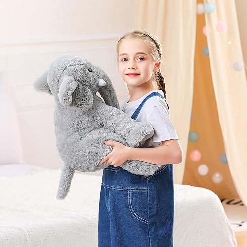 Miniatura 3 de Animales de peluche con peso de elefante, 5 libras y 16 pulgadas, color gris, almohada grande de peluche de elefante con peso, regalo para niños y