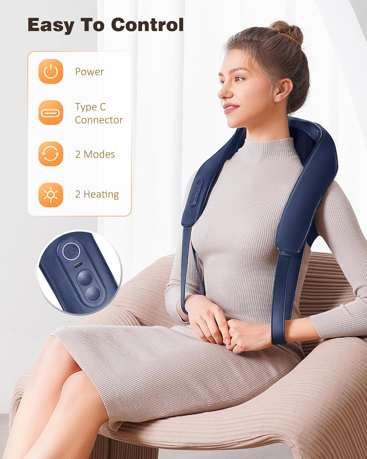 KNQZE Neck and Shoulder Massager with Heat, Cordless Back and Neck Massager, Upgraded Graphene Heating, 4D Shiatsu Deep Kneading Massage for Shoulder, Back,Leg,Pain Relief, Gift for Dad Mom(Blue)