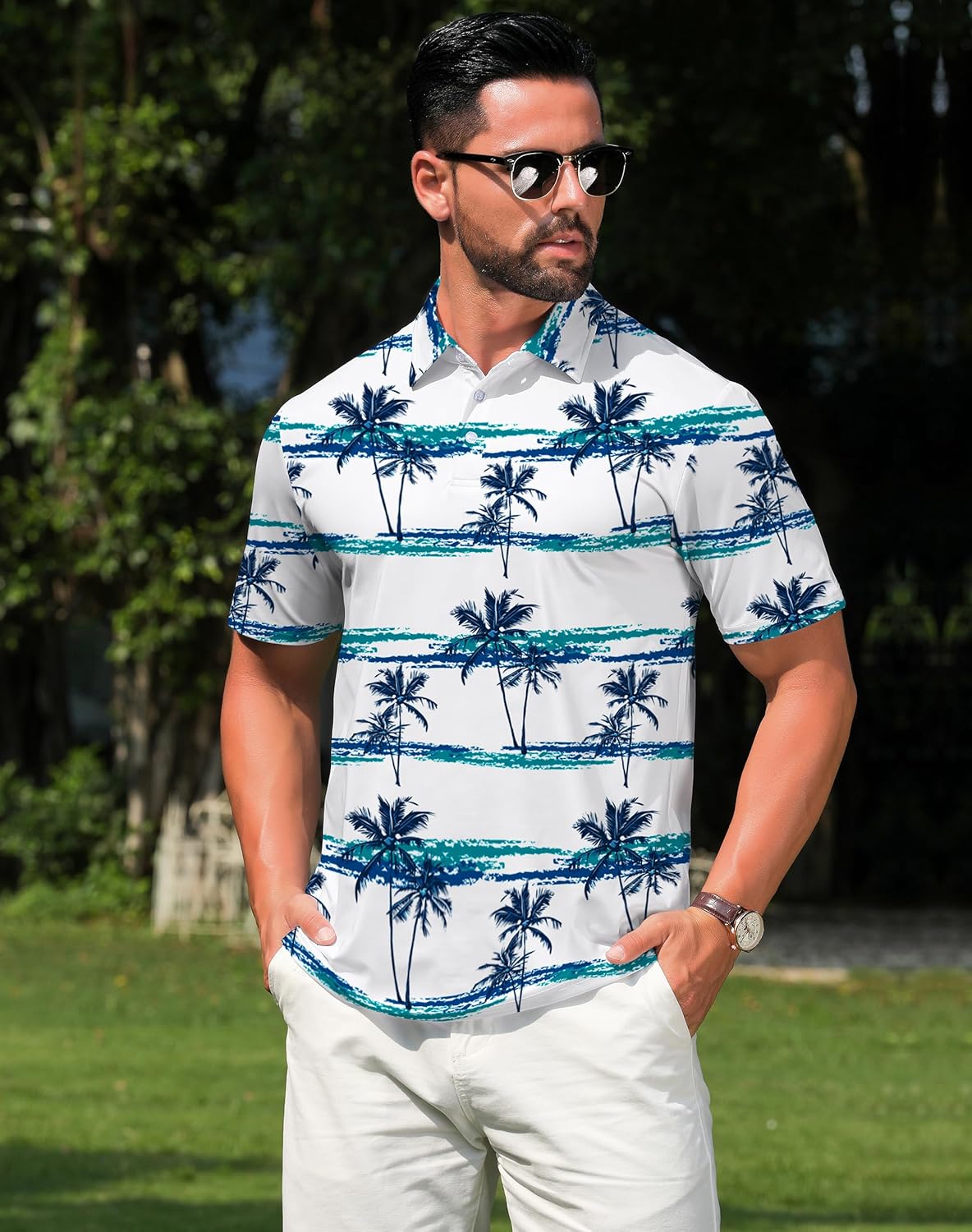 Mens Golf Shirts Short Sleeve Dry Fit Moisture Wicking Casual Hawaiian Polo Shirt for Men - Image 3