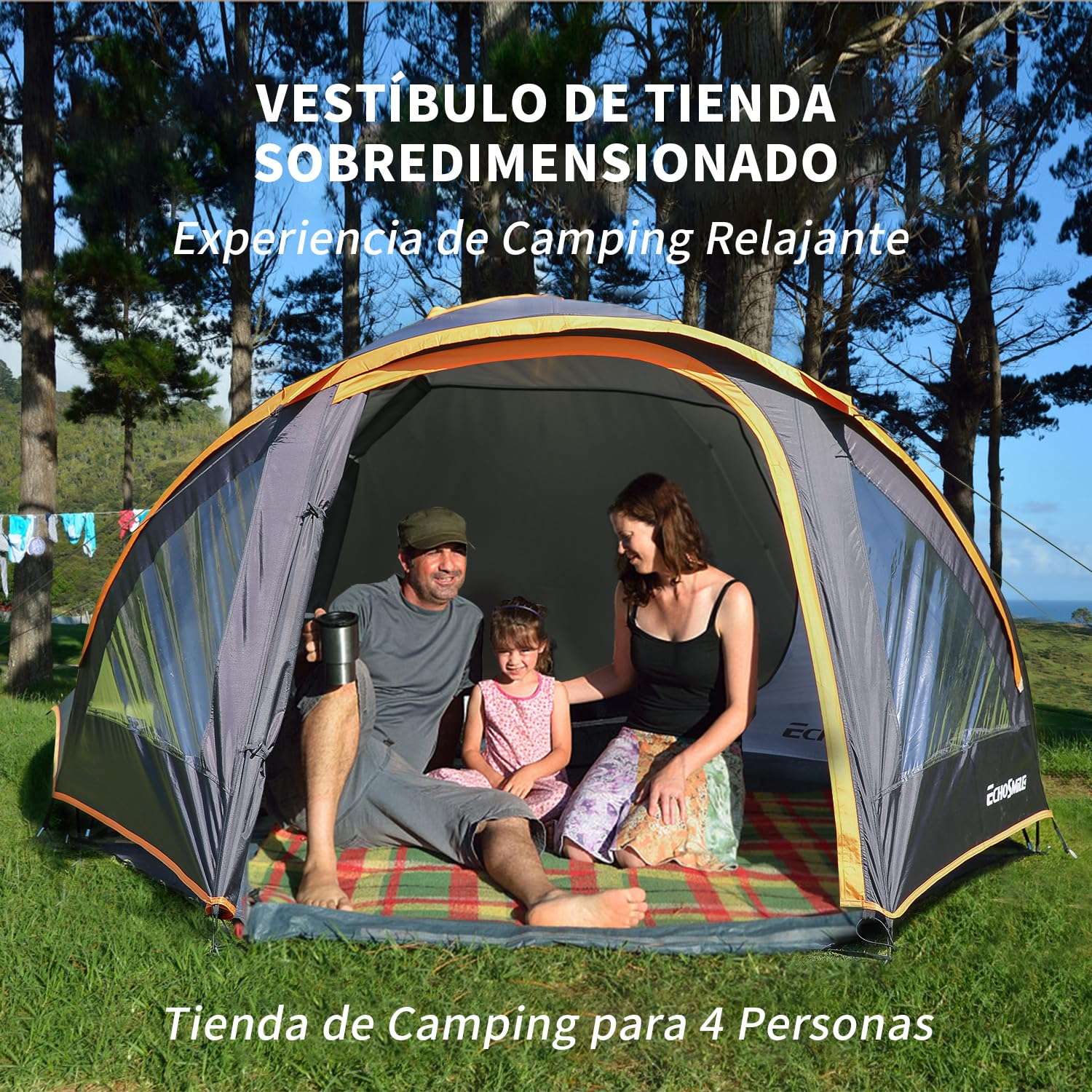 EchoSmile Tienda de Campaña,4 Personas Tienda Familiar,Resistente al Agua PU 5000mm,3-4 Estaciones Tienda de Campaña Ultraligera,Tienda Iglú Exteriores | Tienda Festivales