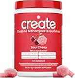 Create Creatine Monohydrate Gummies for Men & Women | 1.5g Creatine per Gummy for Muscle Strength, Endurance, Recovery, & Focus | Vegan, Non-GMO, Gluten-Free | Premium Sour Cherry Flavor | 90 Count