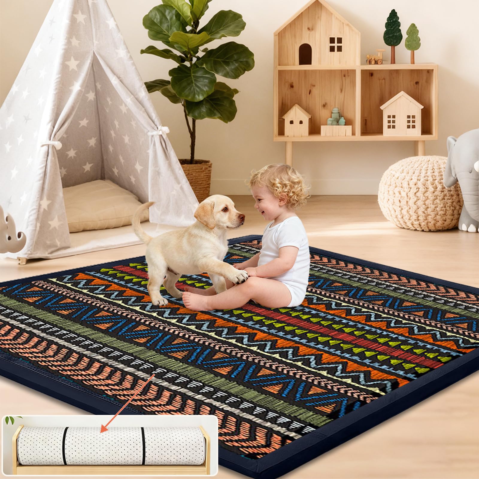 Tappeto Gioco Bambini Acolchado 2 cm Extra Spesso, Antiscivolo, Ideale per Pavimenti e Box Neonato, Palestra Neonati, Tappeto Tummy Time Neonati 120 x 150cm